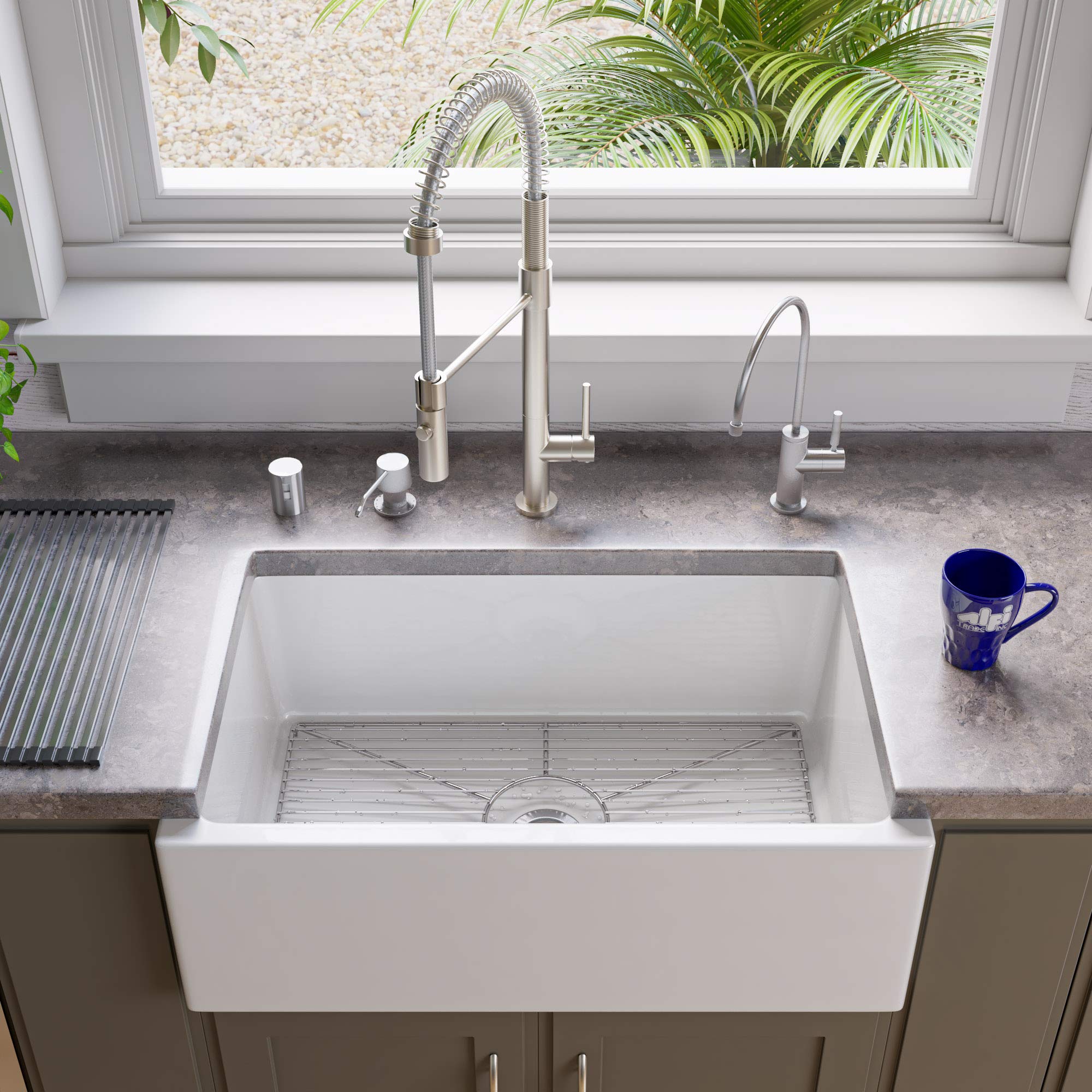 Alfi Brand Ab3018Sb-W Smooth Solid Thick Wall Fireclay Single Bowl Farm Sink 30 White