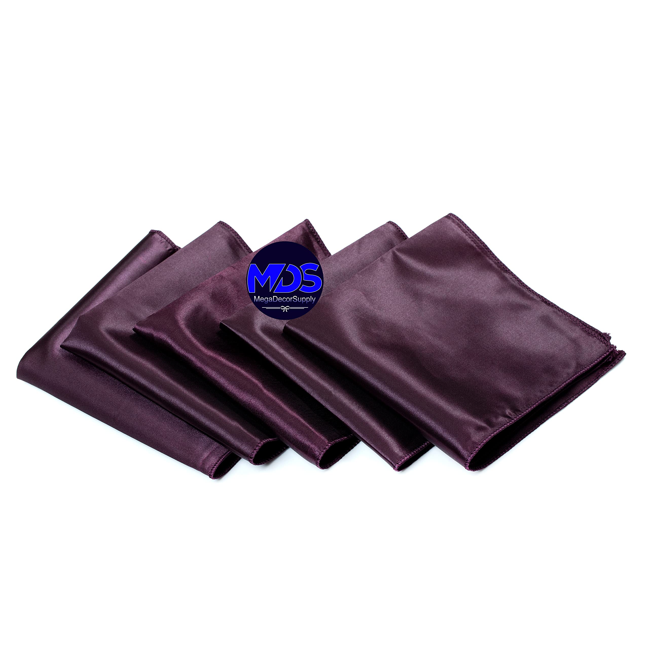 Mds Pack Of 50 Wedding Satin 12''X 12'' Square Dinner Napkin Or Handkerchief For Wedding Banquet Decoration - Plum