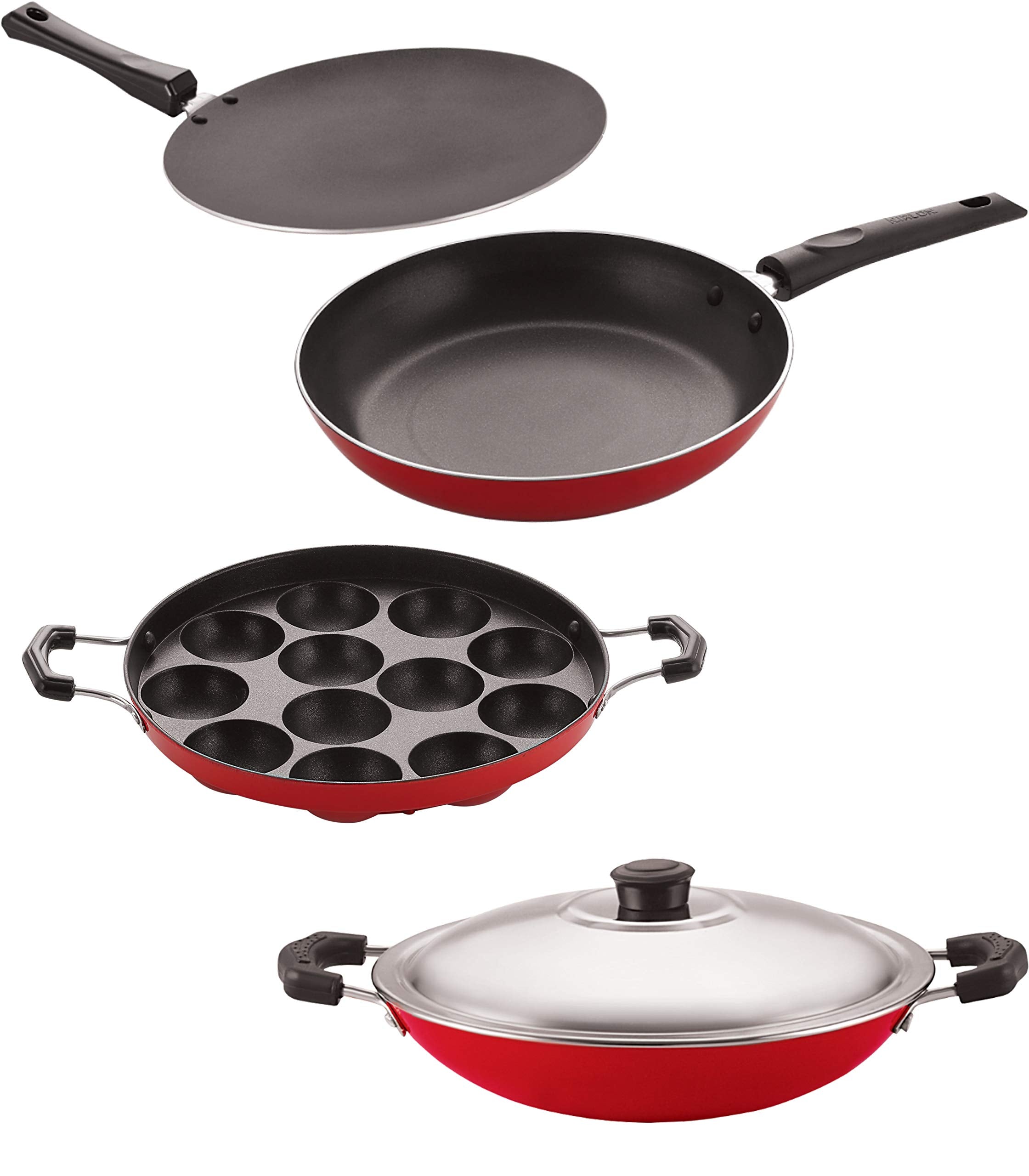 Nirlon NonStick ChemicalFree Aluminium Healthy Kitchenware Set Of 4 Pieces (2.6Mm_Ct12_Ap(12)_Ac_Tp24)