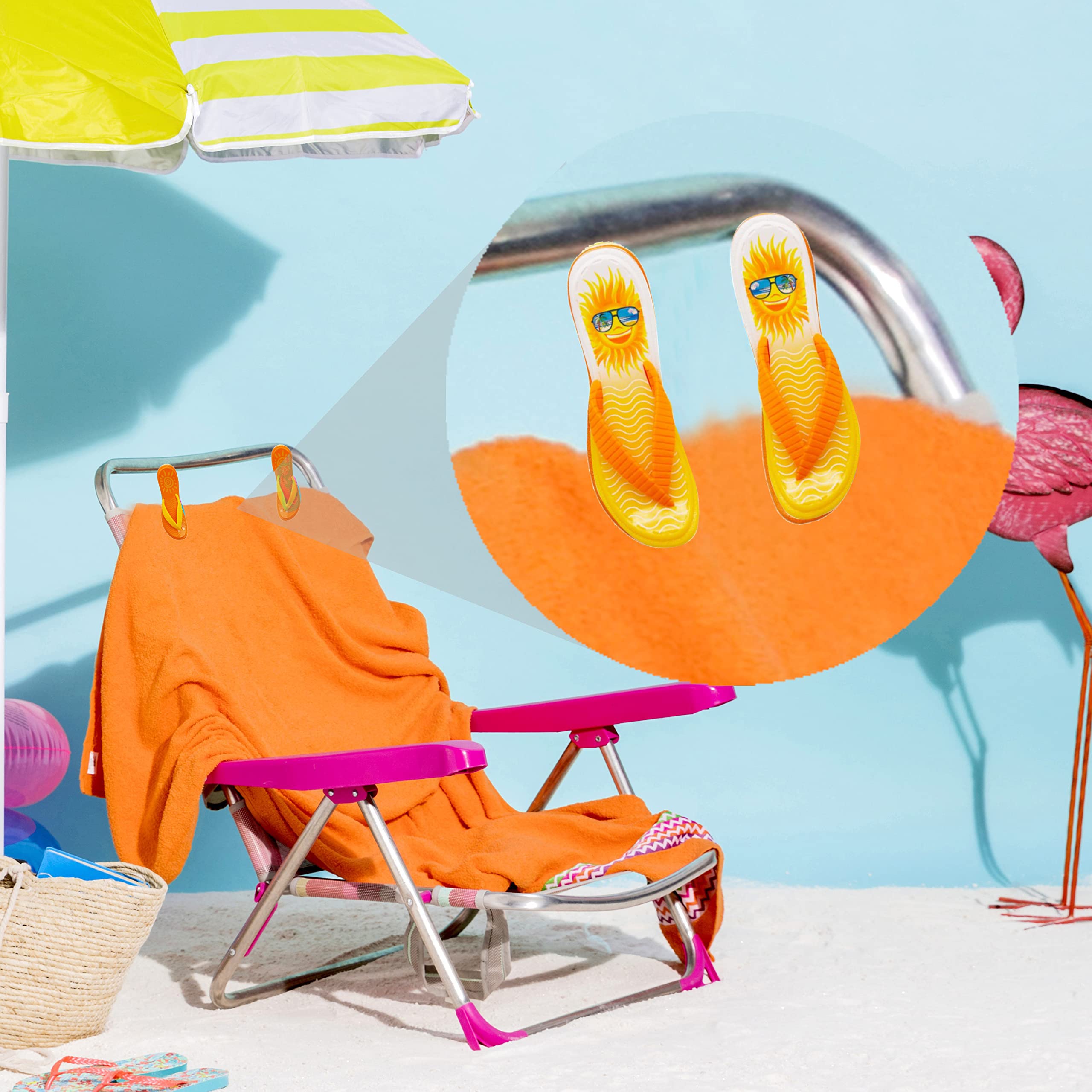 PERFORMORE Flip Flop Beach Towel Clips (Yellow)  Set of 2  Portable Towel Holder Clips  Secure Clips for Beach Chairs Deck Patio Pool Boat Cruise Lounge Chair Accessories
