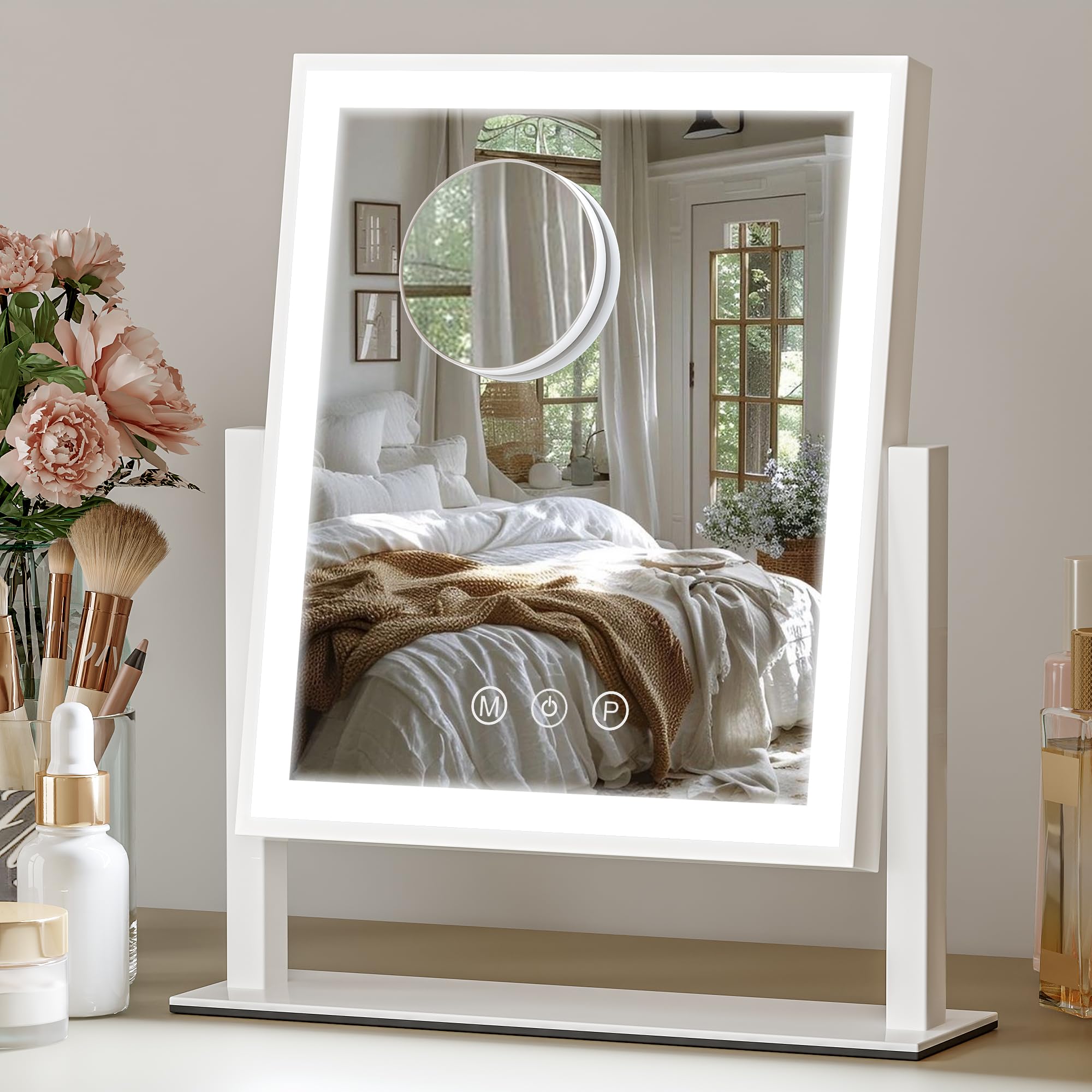 SSTBLEV Vanity Mirror with Lights, 3-Color Dimmable & Adjustable Lighted Makeup Mirror with Smart Touch and 360 Rotation