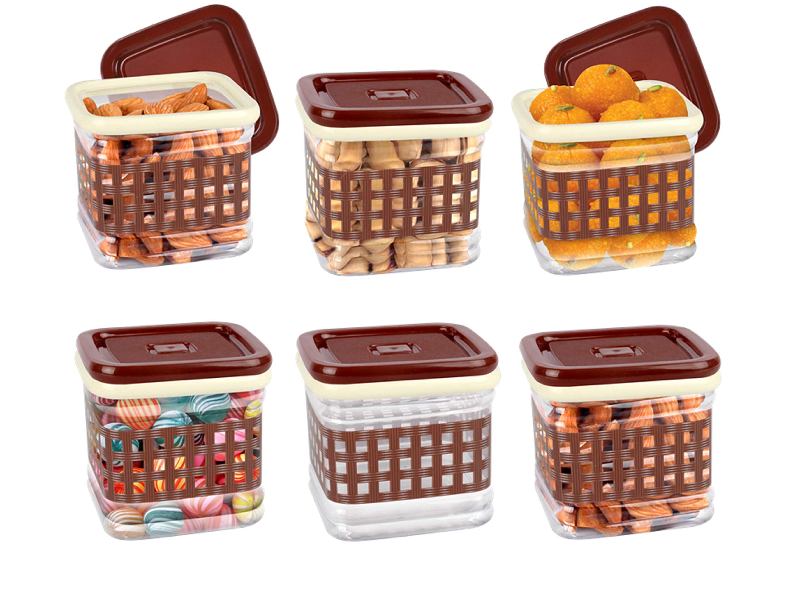 Porpoise Airtight Storage Container Set Of 6 500 Ml Kitchen Jar With Lid For Spice Dry Fruit Snack Food Storage Containers Trans