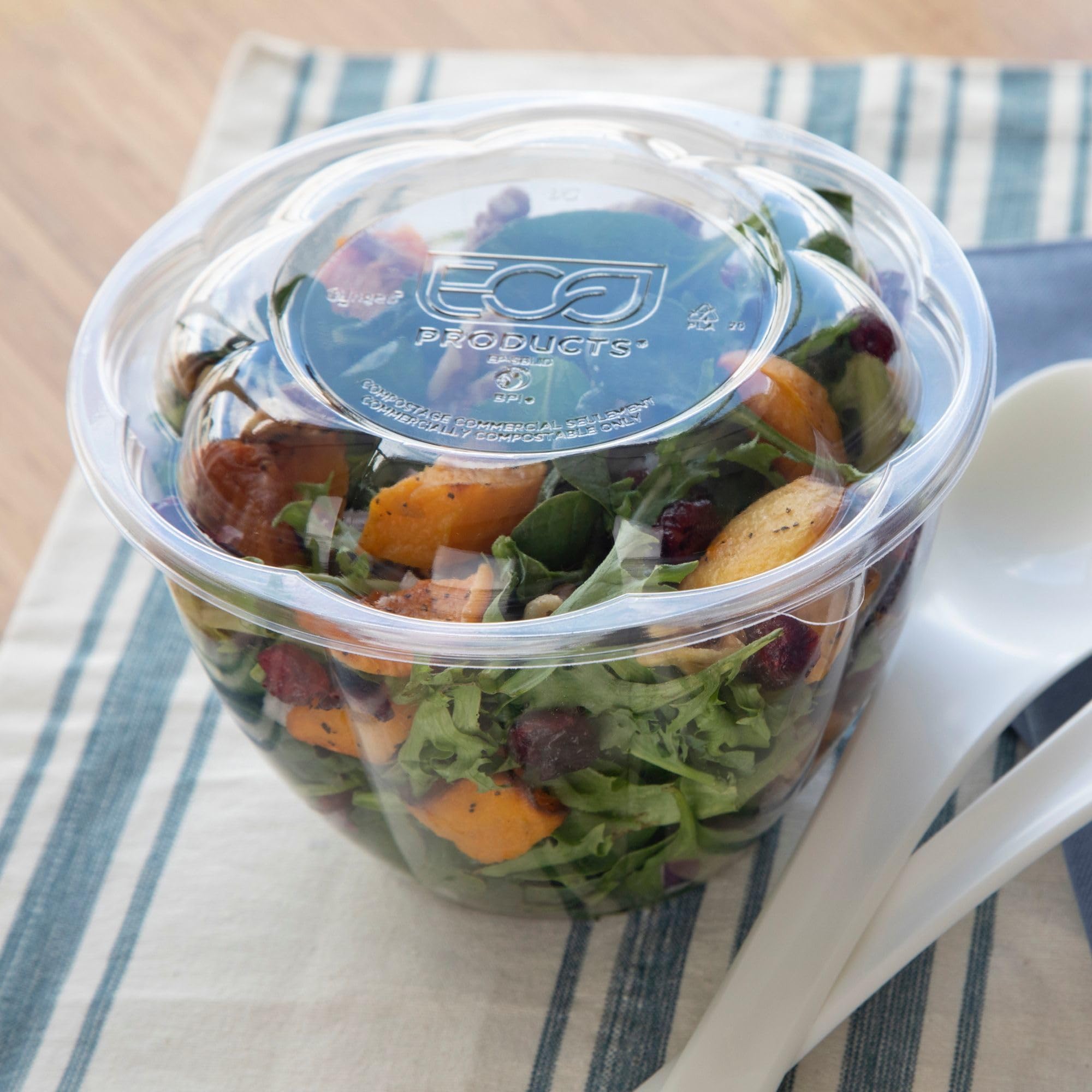 Eco-Products Compostable 24-48Oz Salad Bowl Lids, Case Of 300, Fits 24-48Oz Round To Go Containers, Renewable Pla Material Made