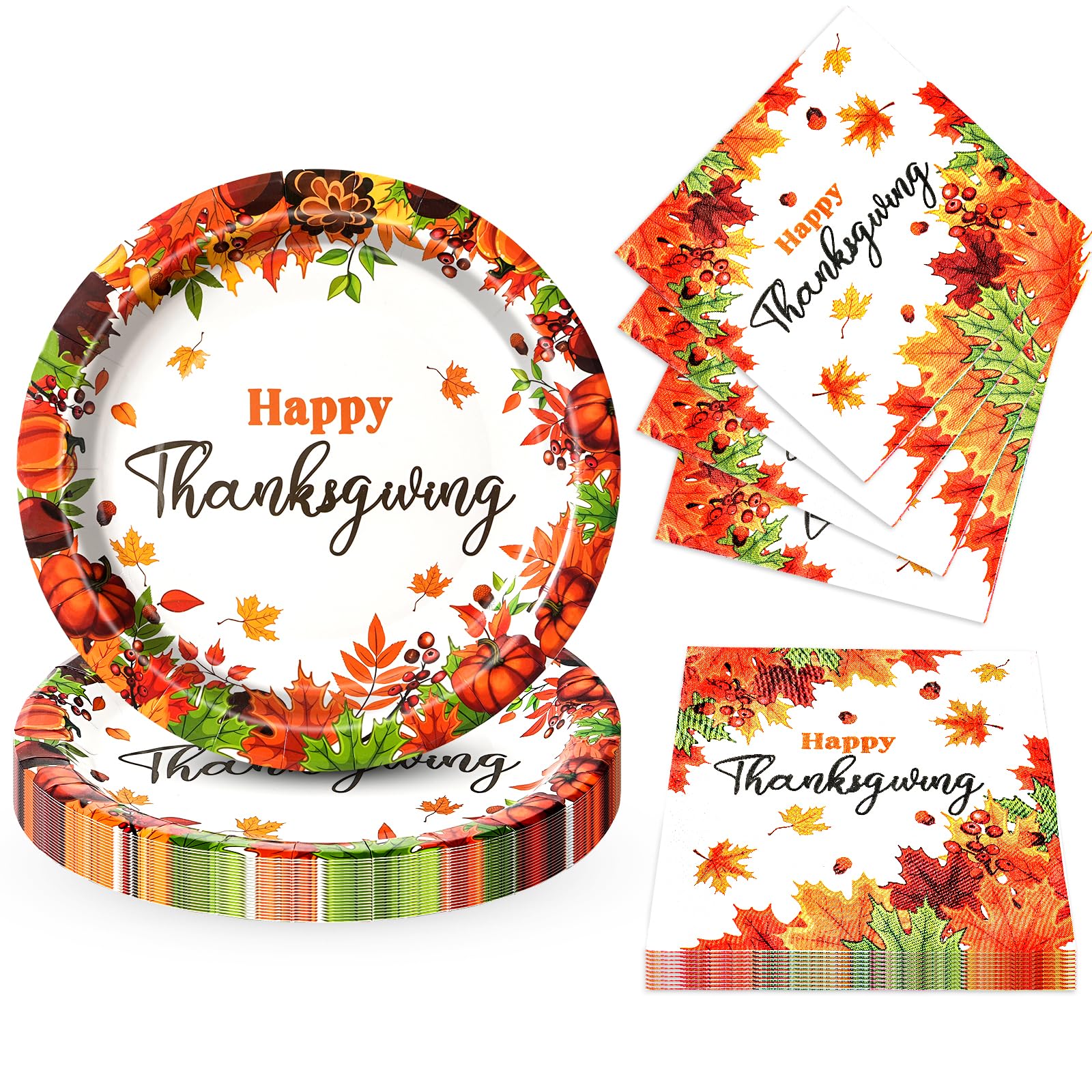 Dereinwo 50Pcs Thanksgiving Paper Plates and Napkins Disposable paper plates for Thanksgiving Party Supplies