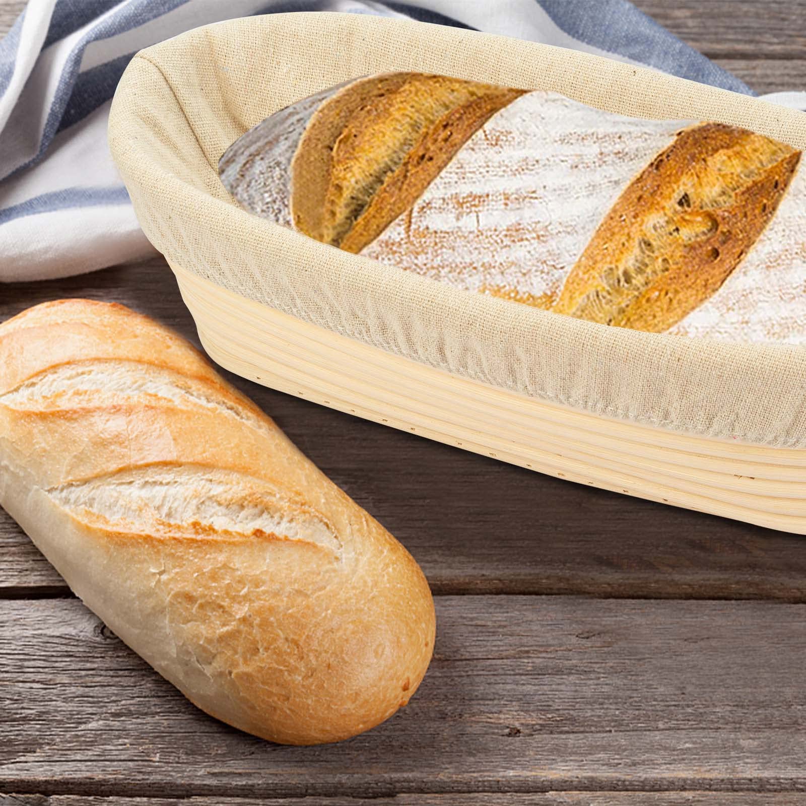Stormshopping 11.8 Inch Oval Long Banneton Brotform Bread Dough Proofing Rising Rattan Basket & Liner