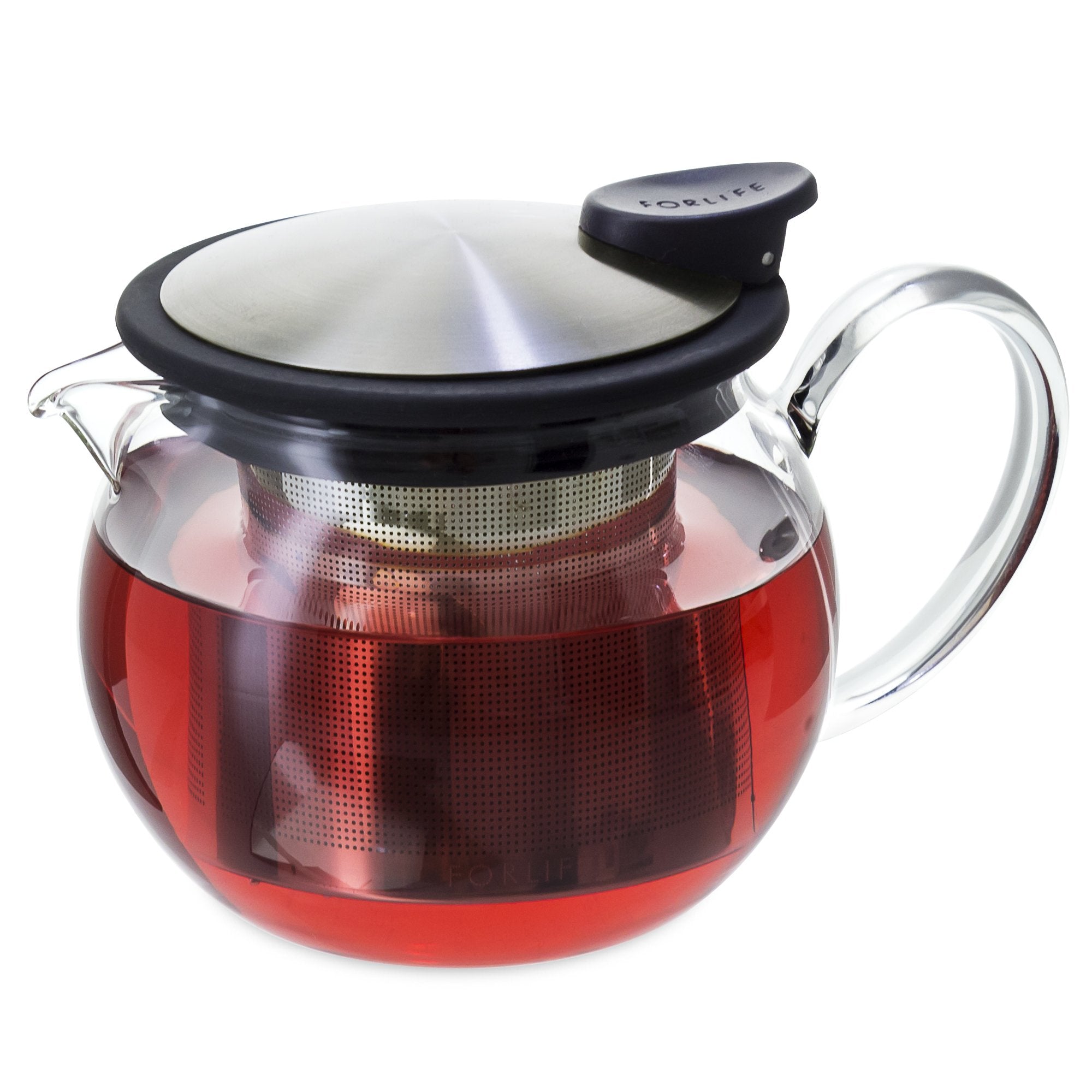 Forlife Bola Glass Teapot With Basket Infuser, 15-Ounce/444Ml, Black Graphite
