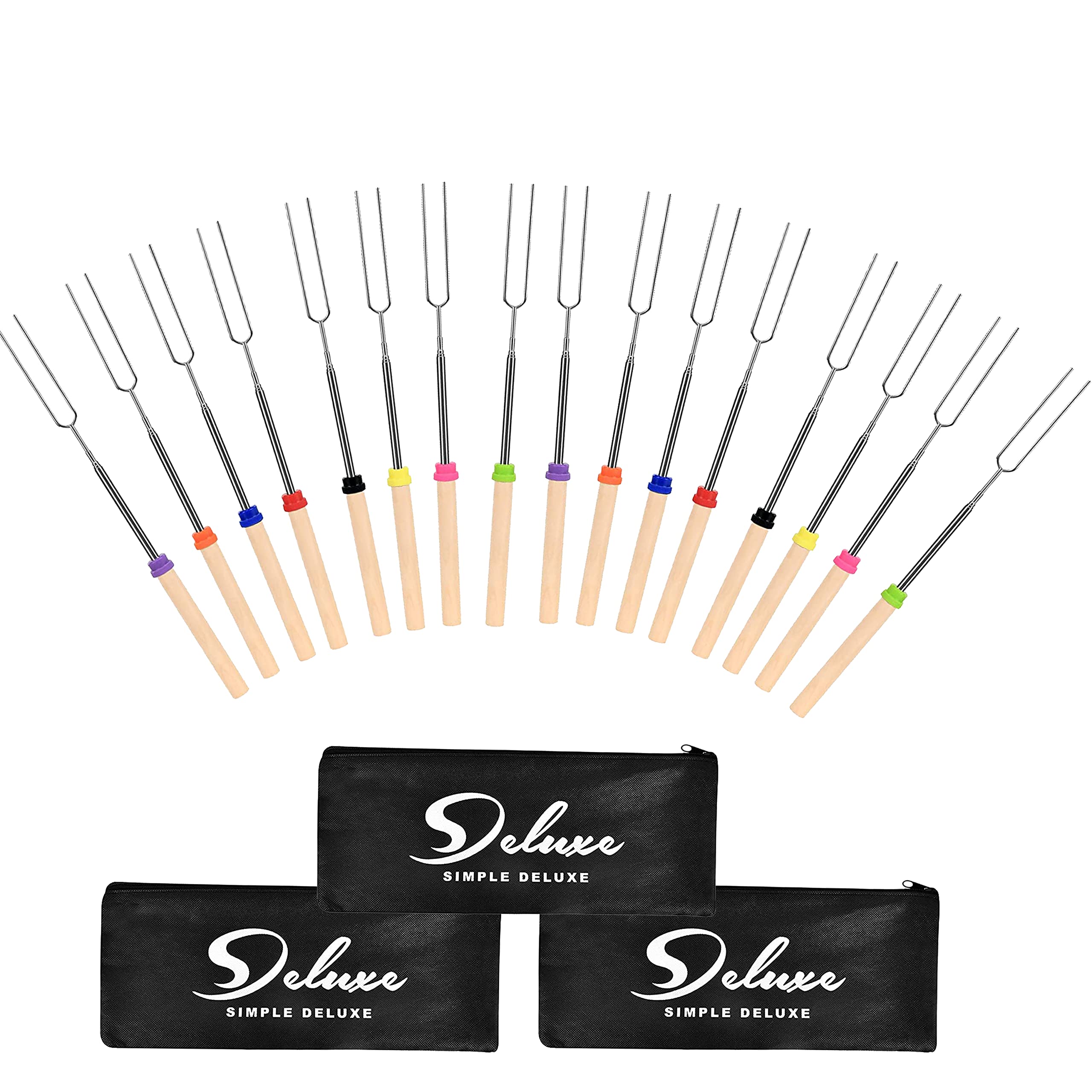 Simple Deluxe 24 Pcs 32 Inch Marshmallow Roasting Sticks Extendable Design - Stainless Steel Smores Skewers For Camping, Bonfire