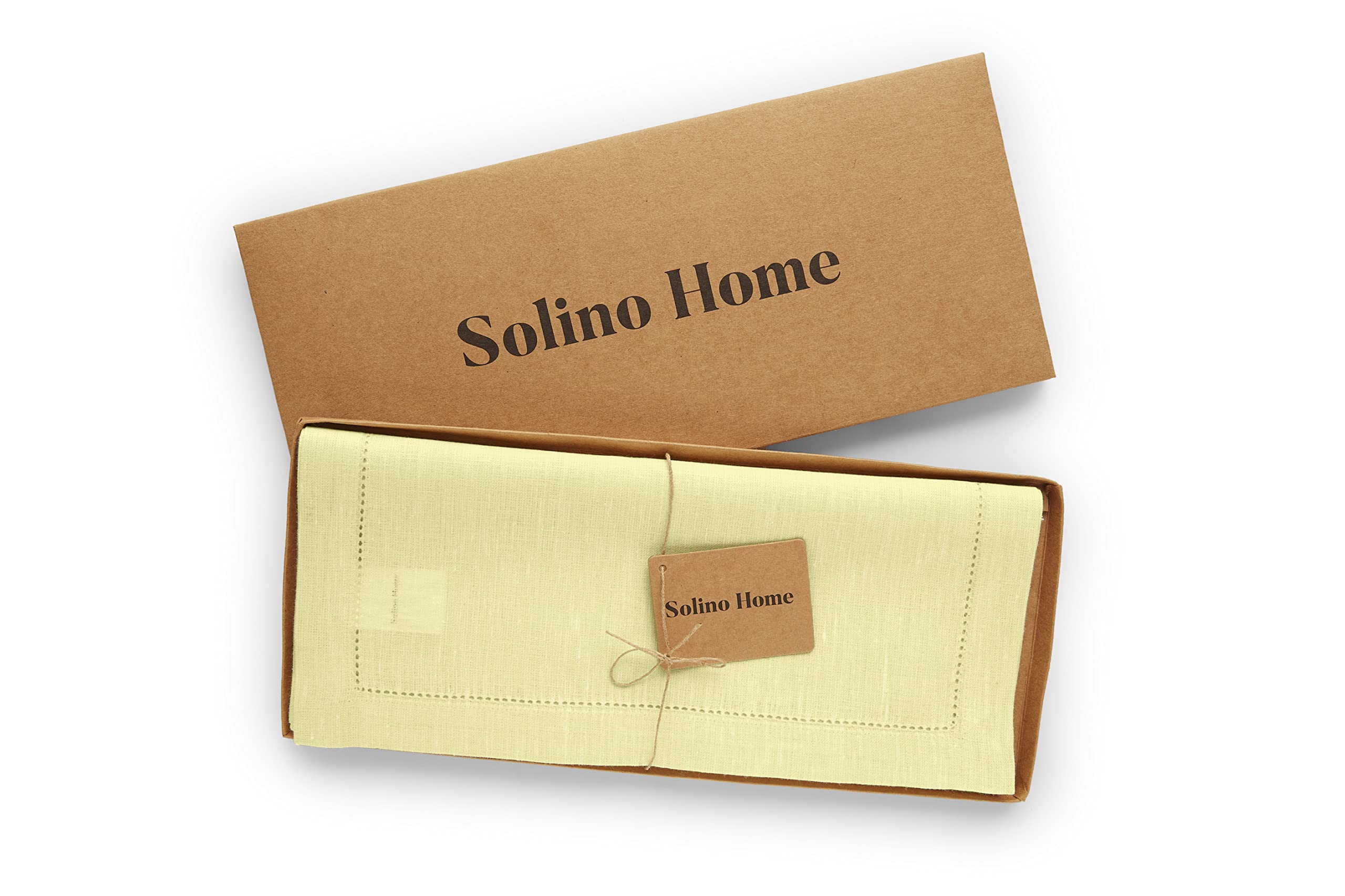 Solino Home Pure Linen Table Runner - Butter Yellow 14 x 72 Inch - 100% Linen Fabric Table Runner for Spring  Summer  Dining - Milan  Machine Washable and Handcrafted from European Flax