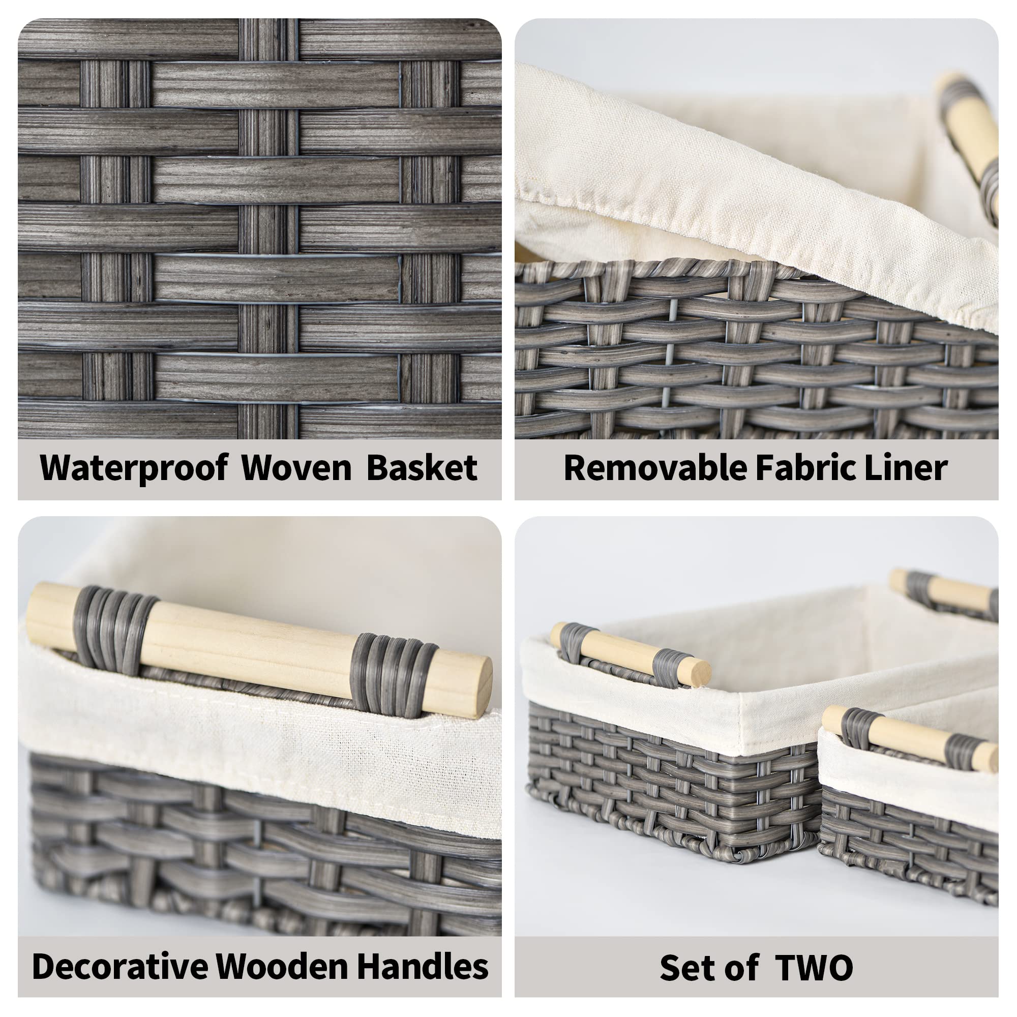 GRANNY SAYS Gray Wicker Baskets, Decorative Baskets for Shelves, Basket Organizer with Handles, Small Wicker Baskets for Organiz