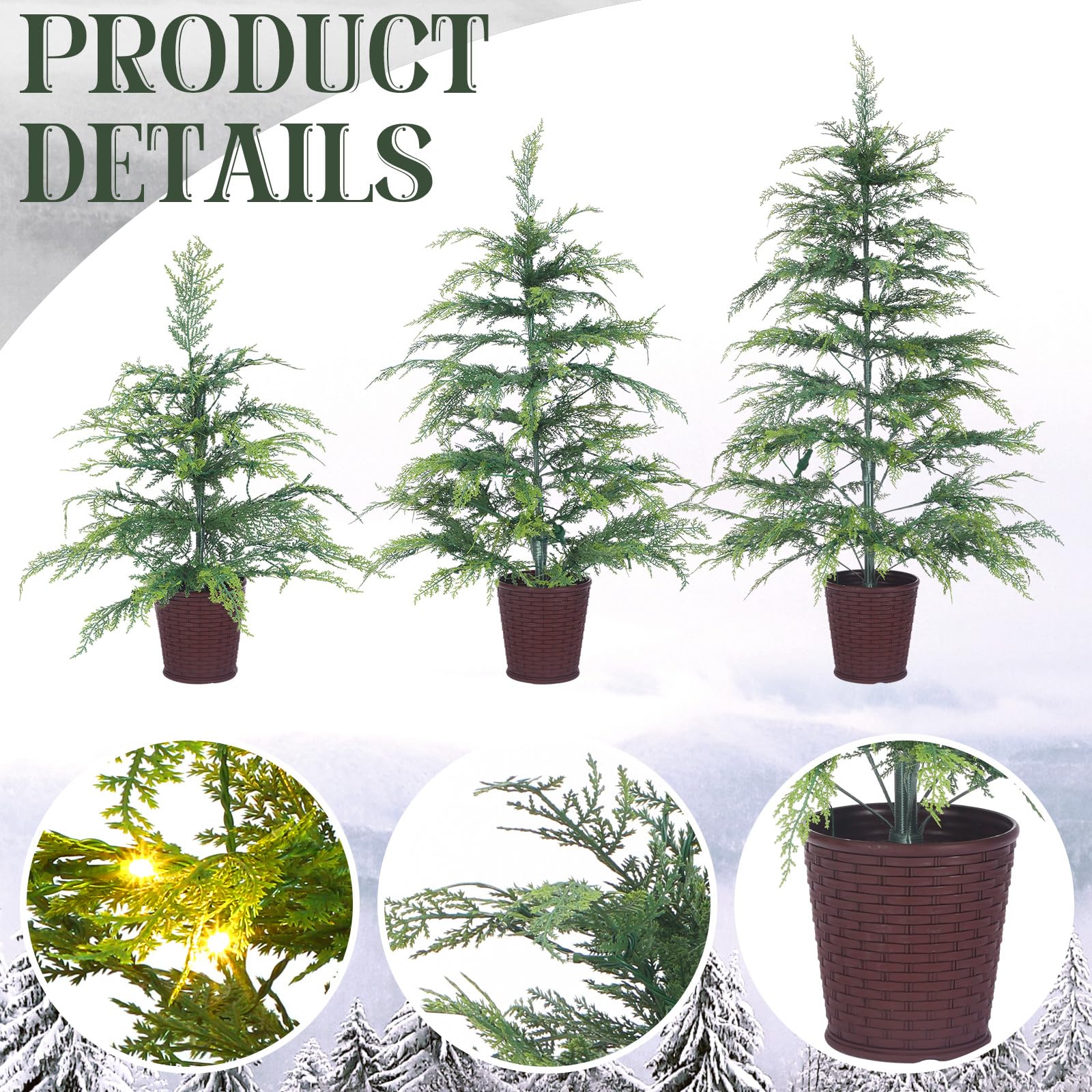 Cinnvoice Set of 3 2ft 3ft 4ft Pre-lit Twinkle Christmas Cypress Tree with 180 LED Light Realistic Artificial Trees with Woven B