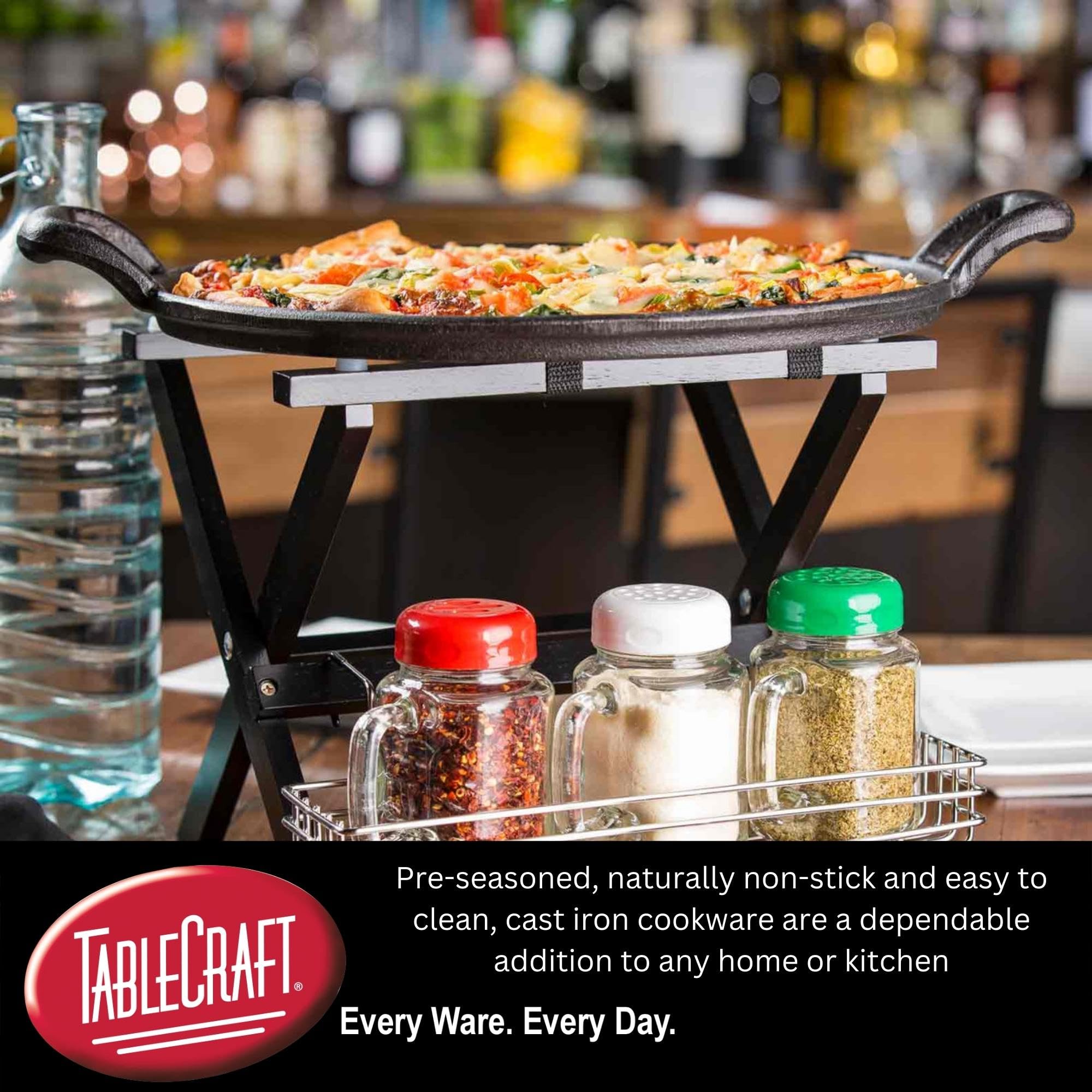 Tablecraft 13.5'' Pre-Seasoned Cast Iron Baking And Pizza Pan | Commerical Quality For Restaurant Or Home Kitchen Use