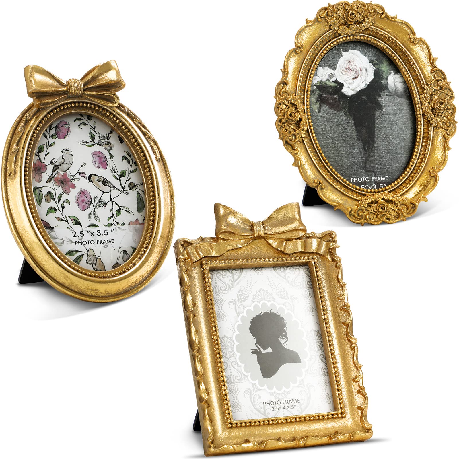 Vicenpal 3 Pcs Tiny Picture Frame Small Picture Frames Vintage Oval Resin Picture Frames Gold Black Vintage Baroque Ornate Antiq