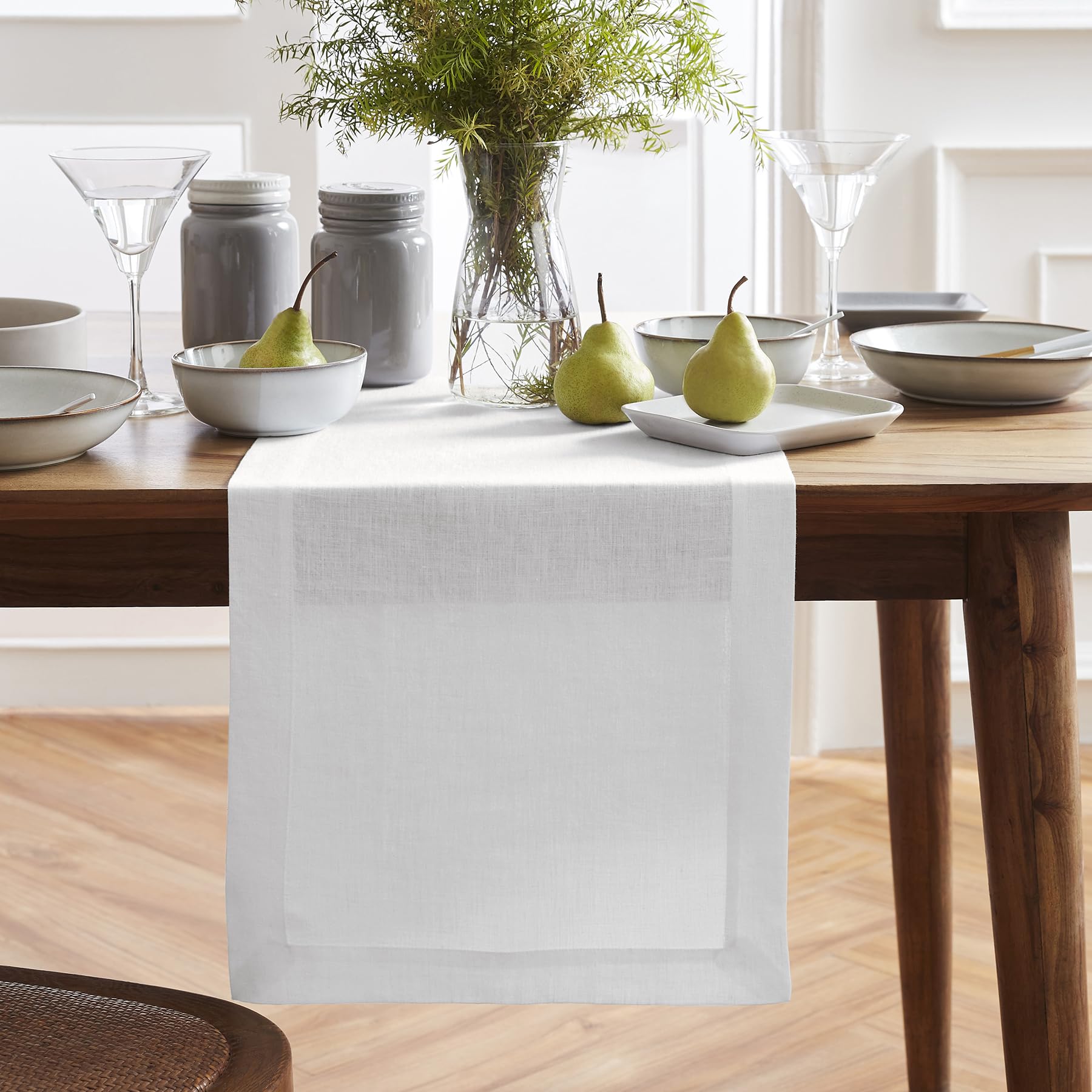 Solino Home Linen White Table Runner 60 Inch - 100% Pure Linen Prewashed Short Table Runner 14 X 60 Inch Ideal For Dresser And C
