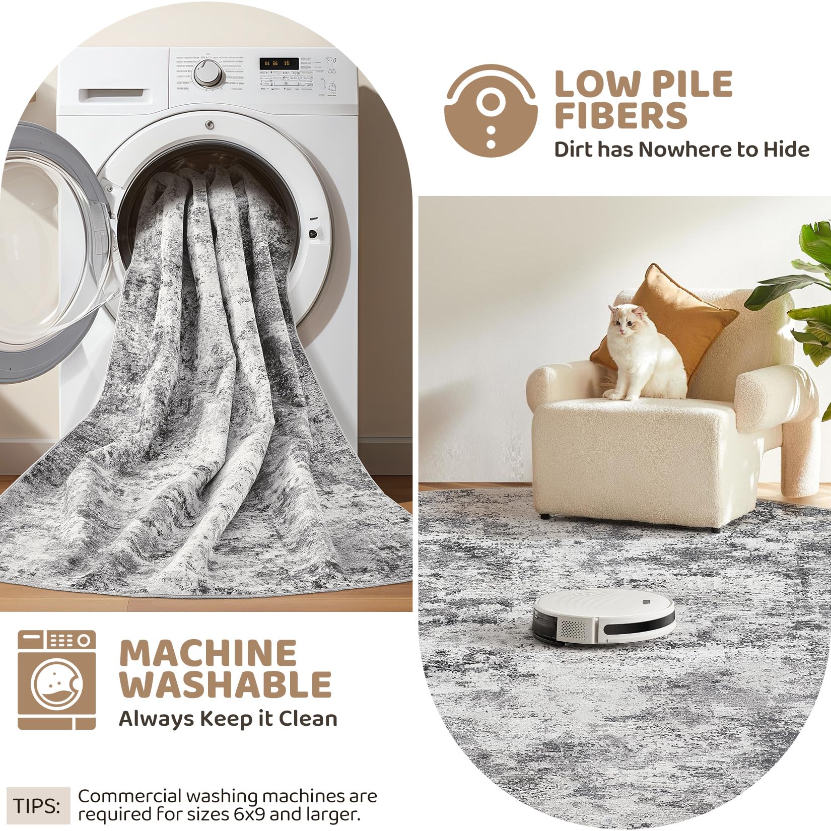 UERMEI 10x11 Area Rug Living Room Rugs - Washable Neutral Modern Abstract Soft Thin Rug Indoor Floor No Slip Rug Carpet for Bedr