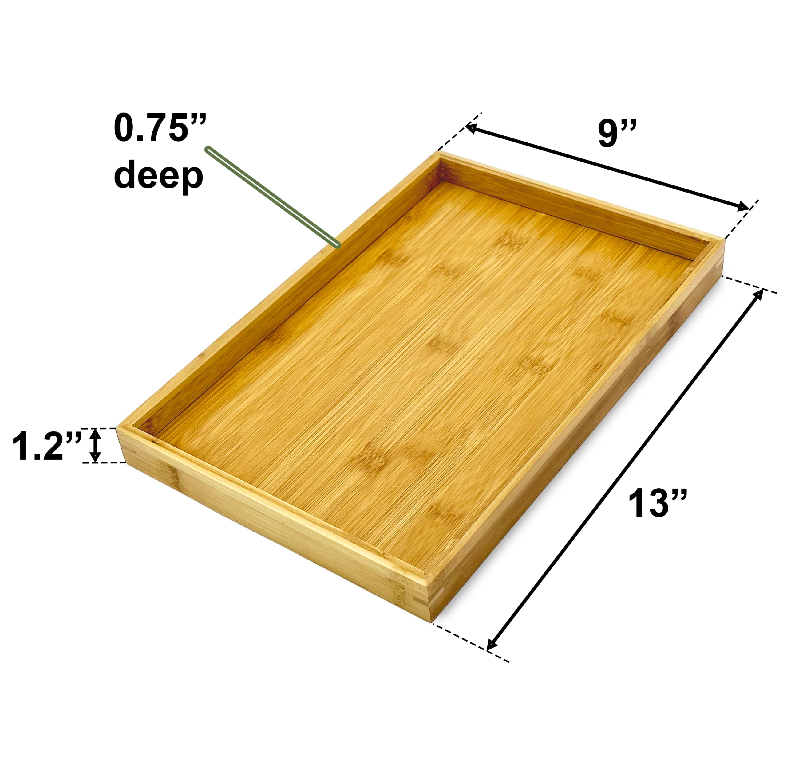 Bam & Boo - Natural Bamboo Serving Tray Modern Rectangular - For Food, Drinks, Decor, Vanity In Home, Kitchen, Bathroom, Coffee