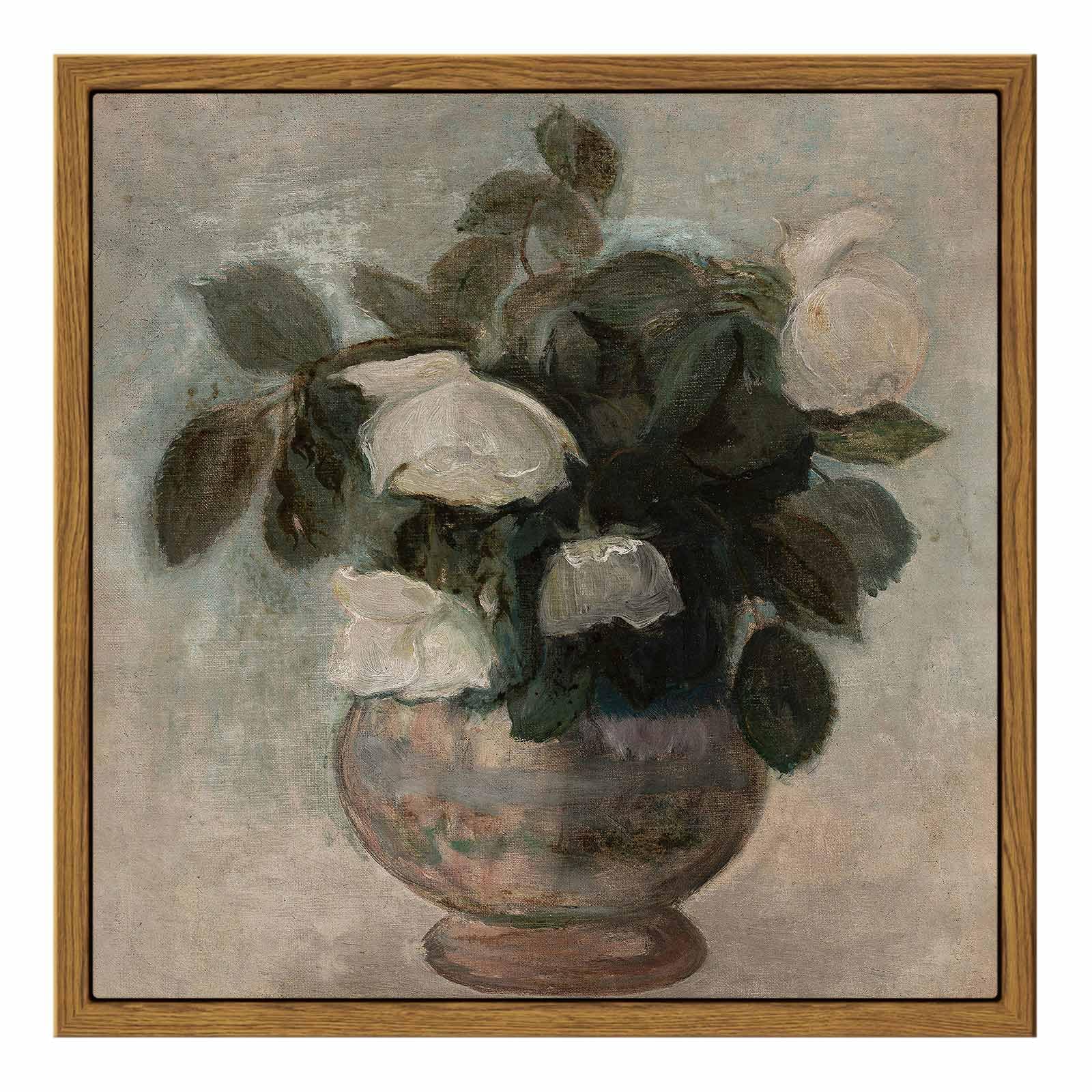 Insimsea Square Framed Canvas Wall Art, Flowers Decor Flowers In Vase Wall Paintings Canvas Wall Art, Floral Pictures For Bedroo