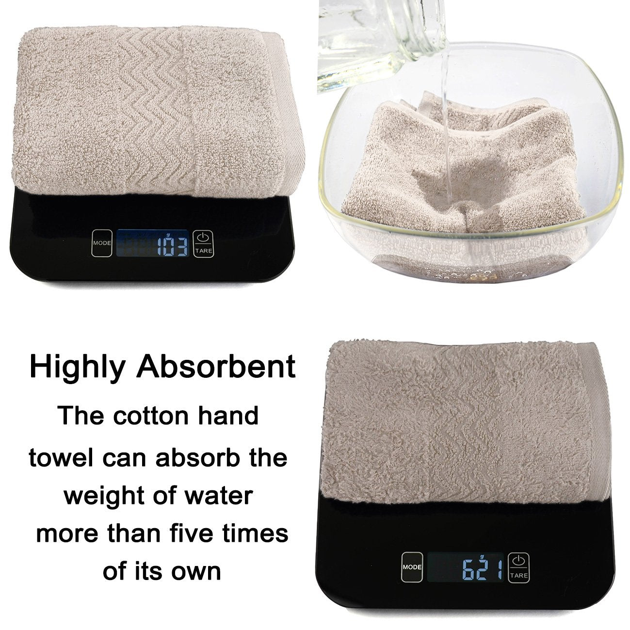 Cleanbear 100% Cotton Hand Towels, Highly Absorbent, 2-Pack, 13 X 28 Inch (Khaki)