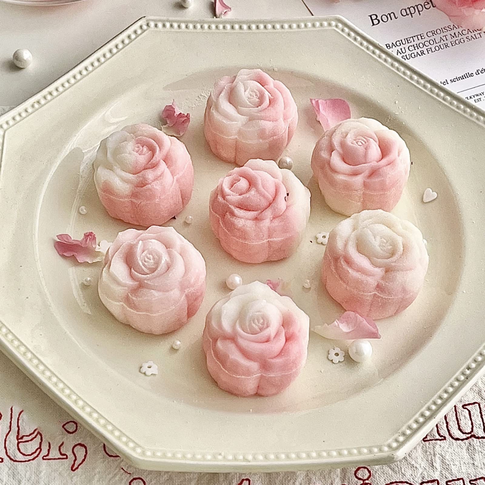 Silicone Rose Molds 5 Packs, 6-Cavity Non Stick Rose Flower Ice Cube Mold For Candy, Soap, Cupcake, Jelly, Chocolate, Blue