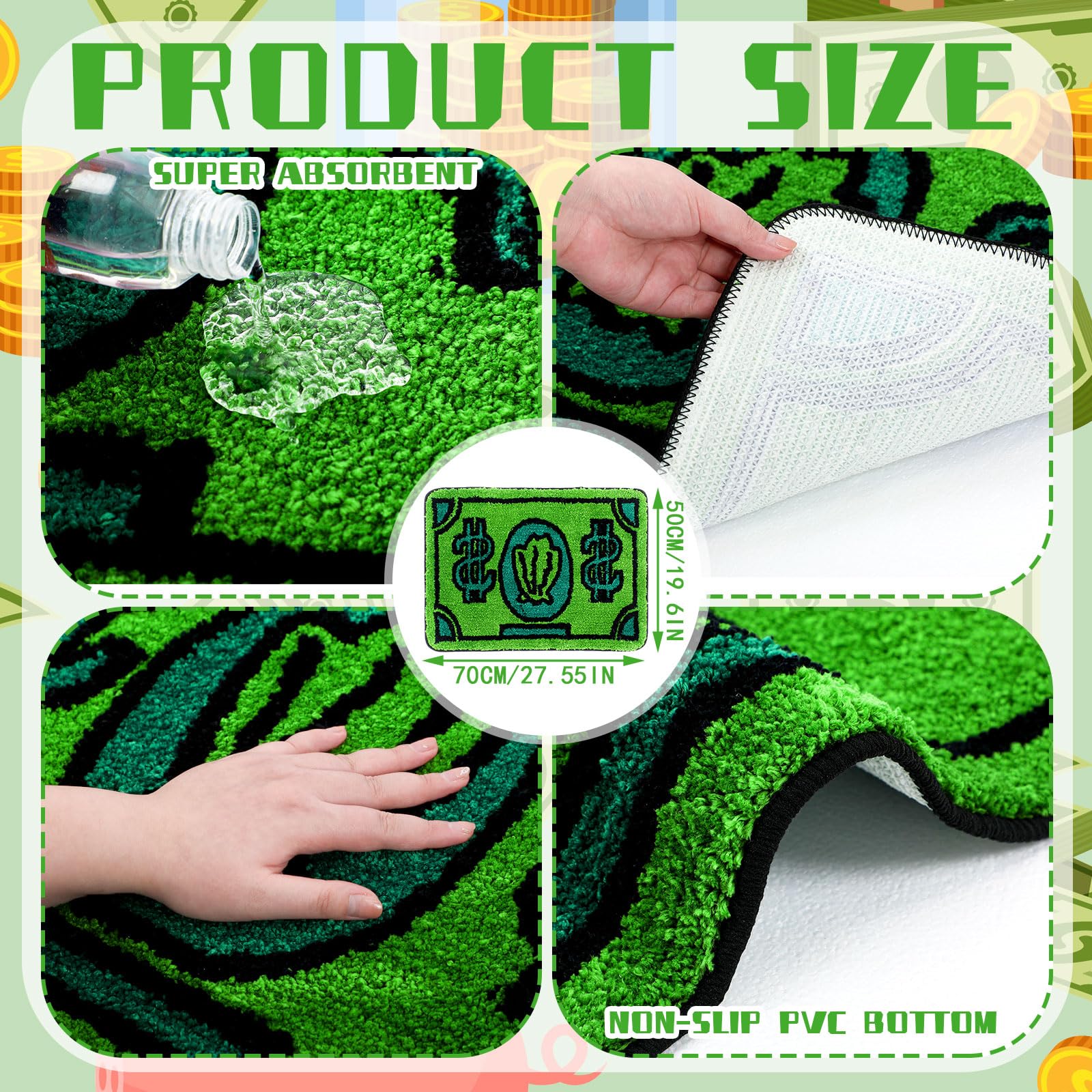 Drydiet Money Bathroom Rug Gift Cute Bill Door Bath Mat for Bedroom Kitchen Dorm Money Shape Shower Mat Decoration Non Slip Wash
