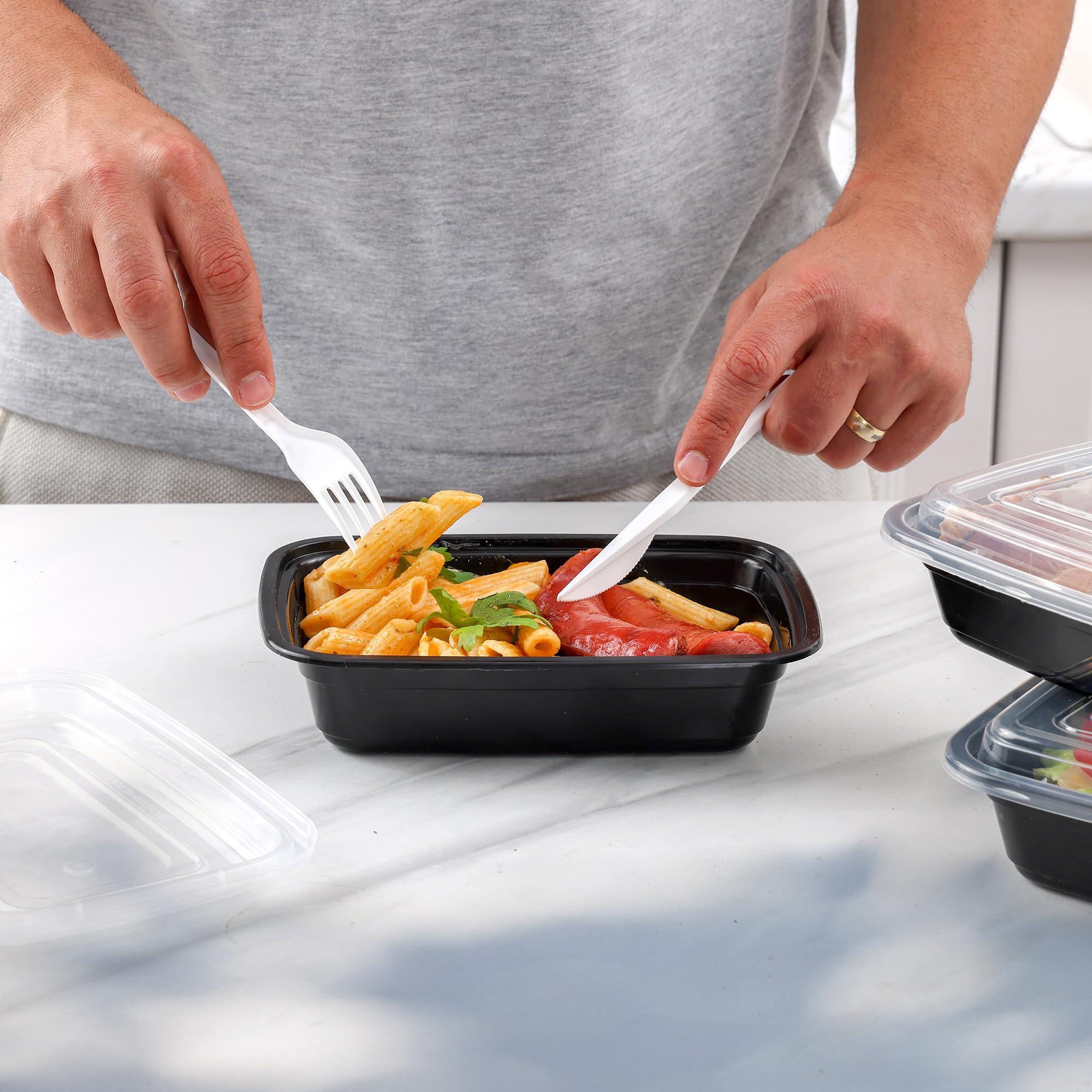 Comfy Package [24 Oz - 50 Pack - 1 Compartment Reusable Meal Prep Containers - Microwaveable, Dishwasher And Freezer Safe, Bpa-F