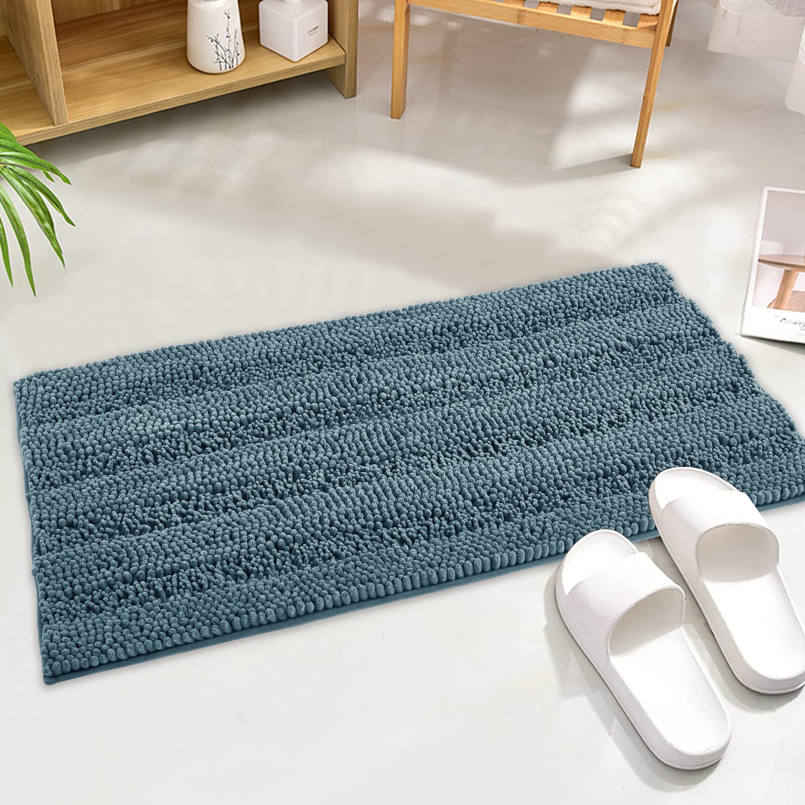 Kgorge Arctic Blue Bath Mat - Quick Drying Bathroom Rugs Non-Slip Water Absorbent Thick Shaggy Chenile Shower Rug For Toilet Tub