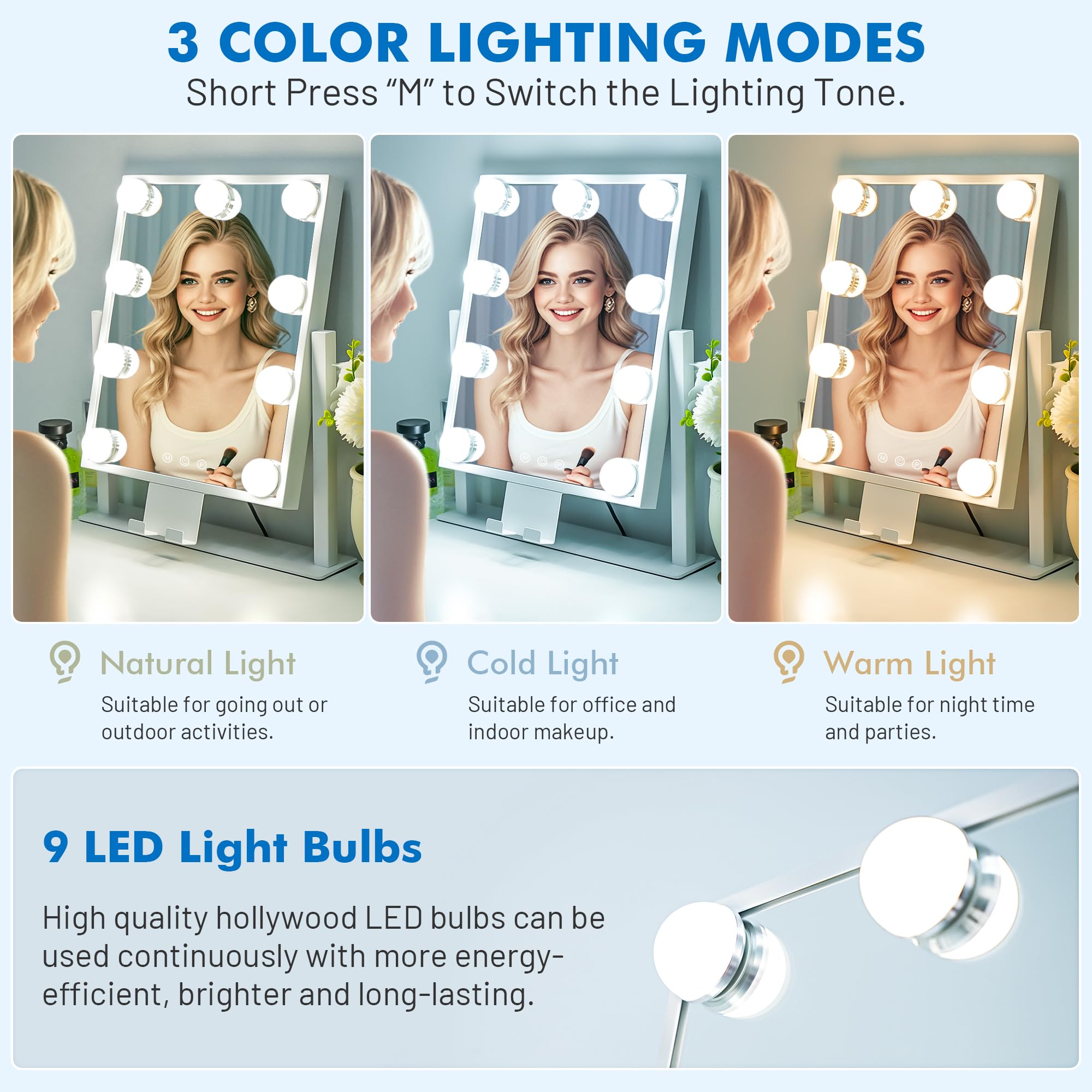 Kottova Makeup Vanity Mirror With Lights,3 Color Modes,Detachable 10X Magnification Mirror,180Rotation,Phone Holder,Small Cute H