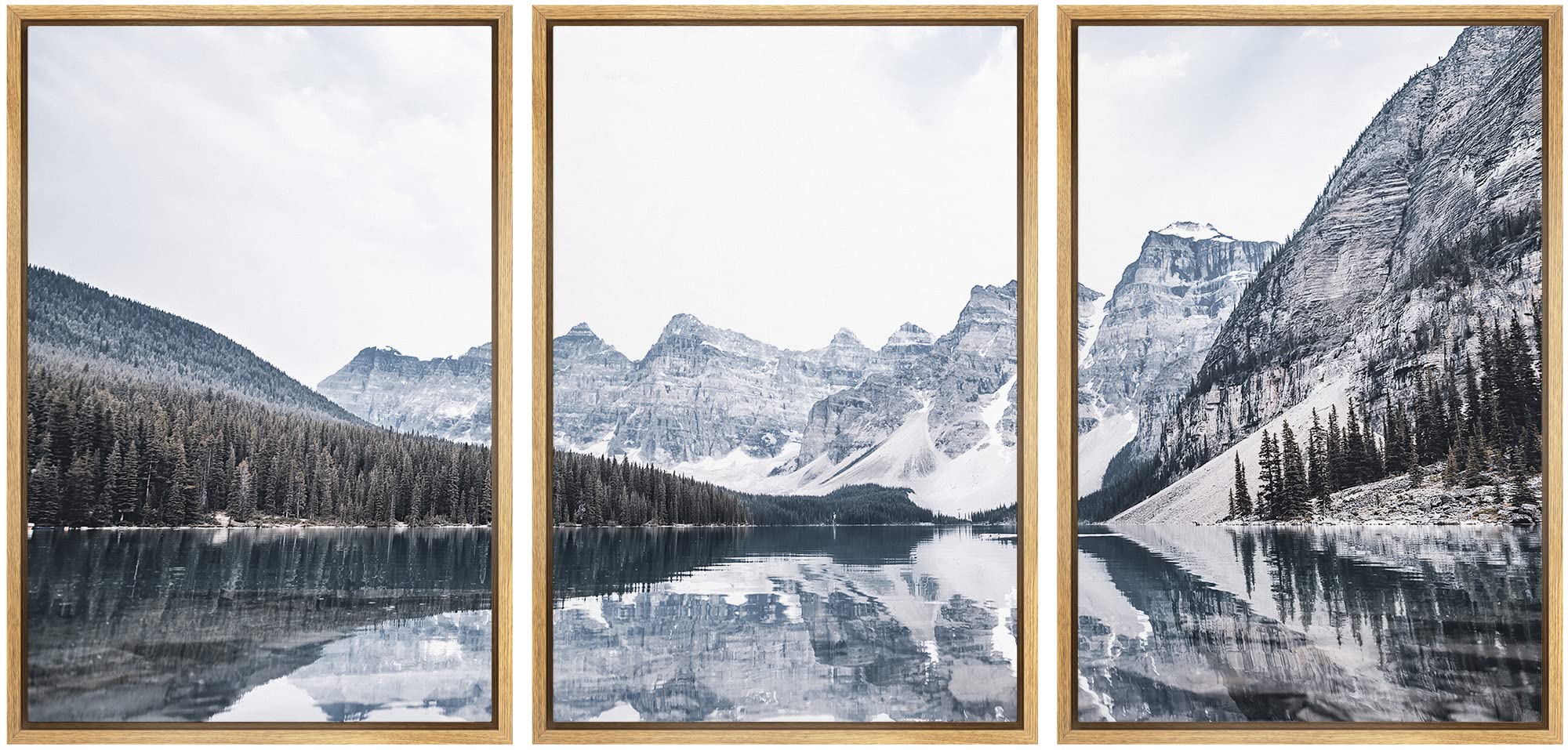 Wall26 Framed Canvas Wall Art Print Set Snowy Winter Mountain And Lake Landscape Nature Wilderness Photography Modern Rustic Col
