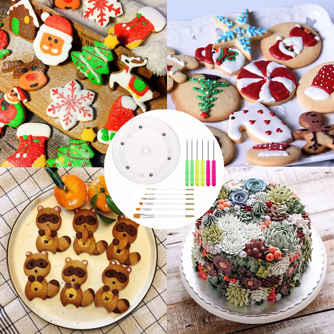 Allri Cookie Decorating Kit Cookie Decorating Supplies With 1 Acrylic Cookie Turntable, 6 Cookie Fondant Brushes 6 Cookie Scribe