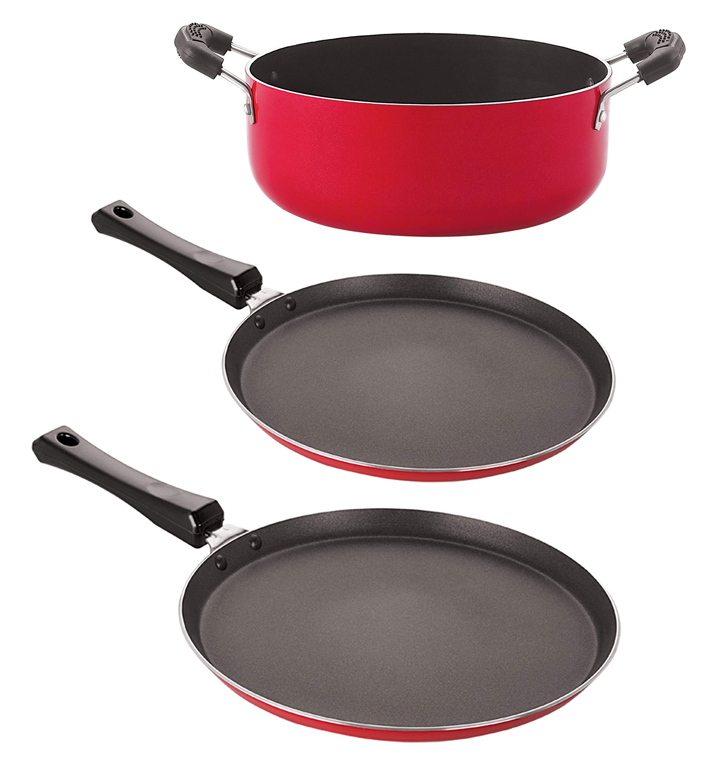 Nirlon NonStick Aluminium Heat Resistance Cookware Set Of 3 Pieces With Bakelite Handle (Ft10_Ft11_Cs24)