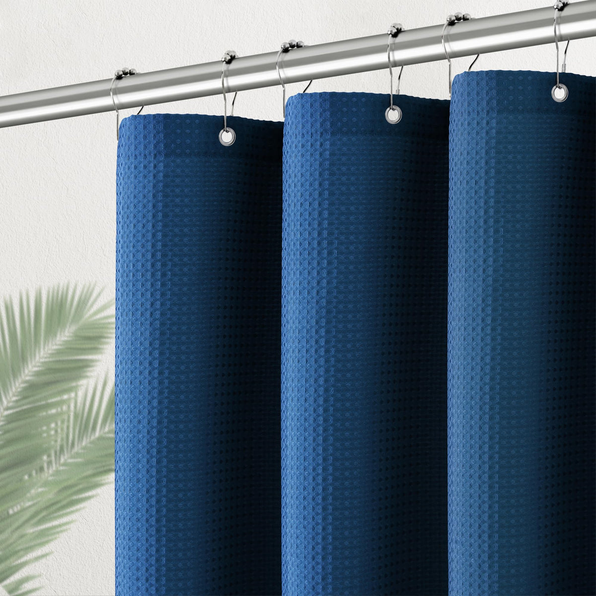 Pangsinne Classic Blue Stall Fabric Shower Curtain - Water Repellent Waffle Textured 256Gsm Heavy Duty Cloth Shower Curtains For