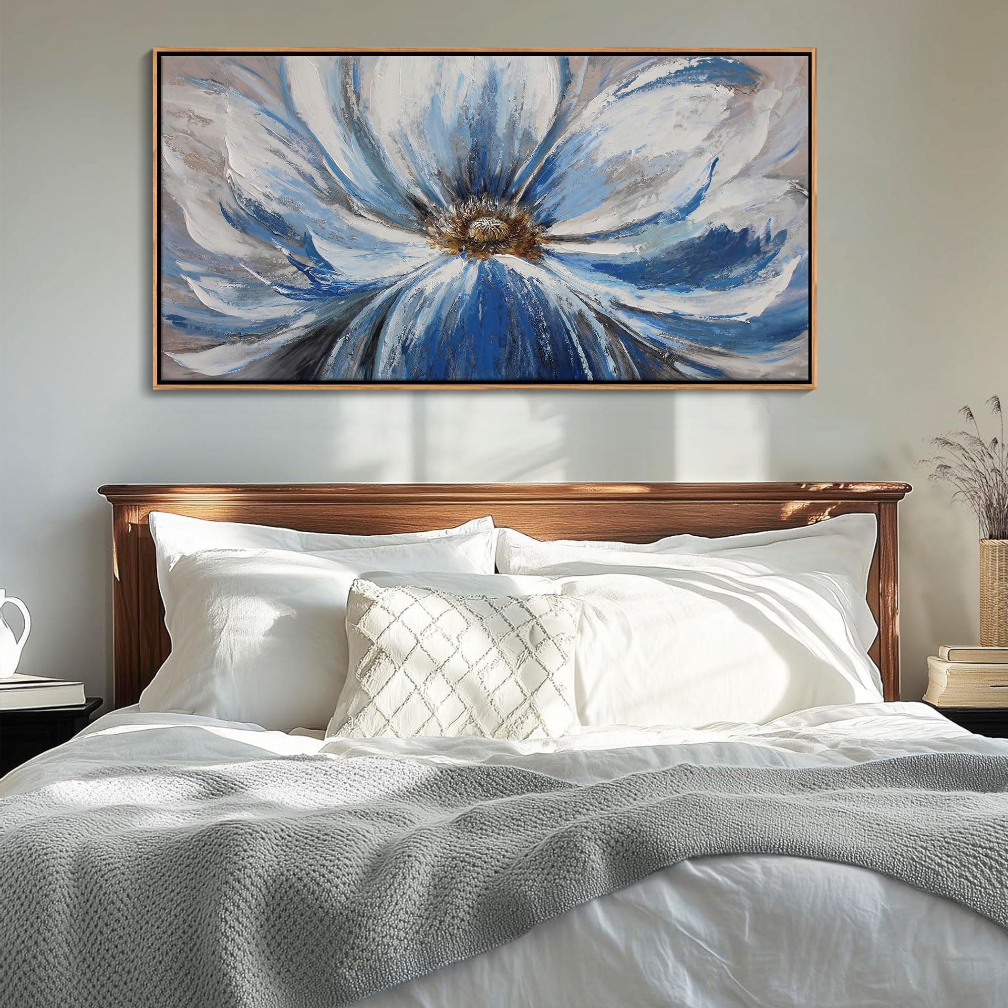 Framed Wall Art For Living Room Large White Blue Flower Picture Wall Art Wall Decor Framed Wall Art For Living Room Home Bedroom