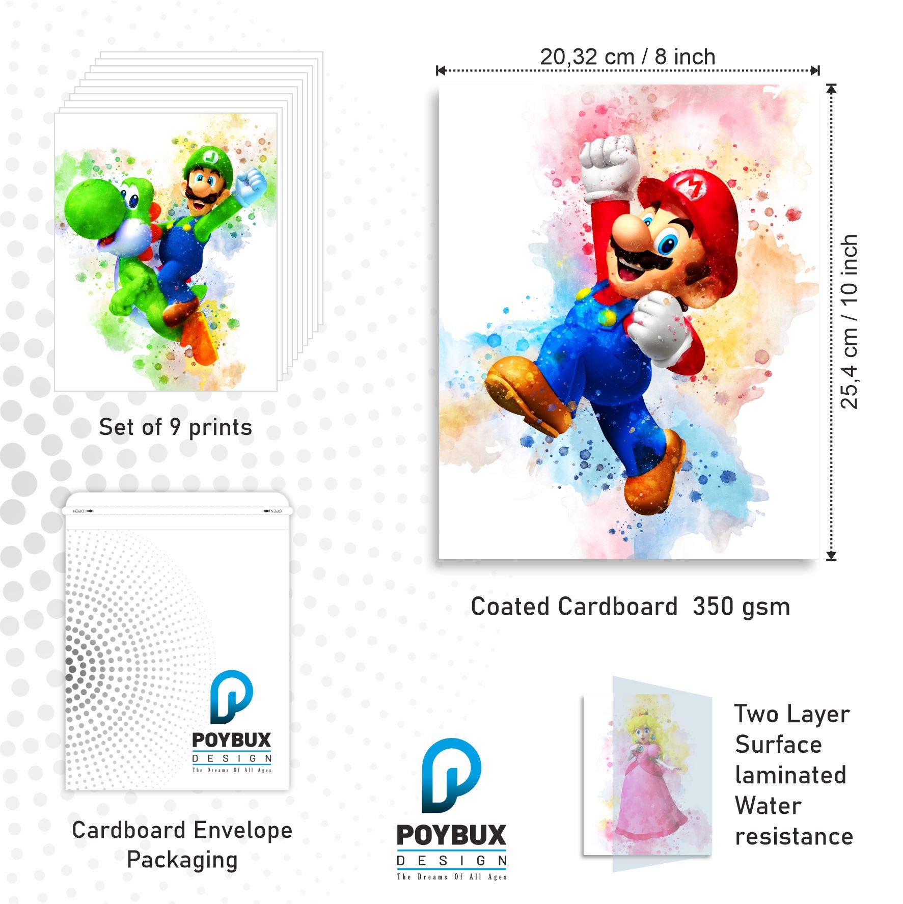 By Sycart,Kids Game Watercolor Poster Prints, Wall Decor For Kids, Unframed Set Of 9 (8X10 Inches), Kids Game Room Decor, Kids G