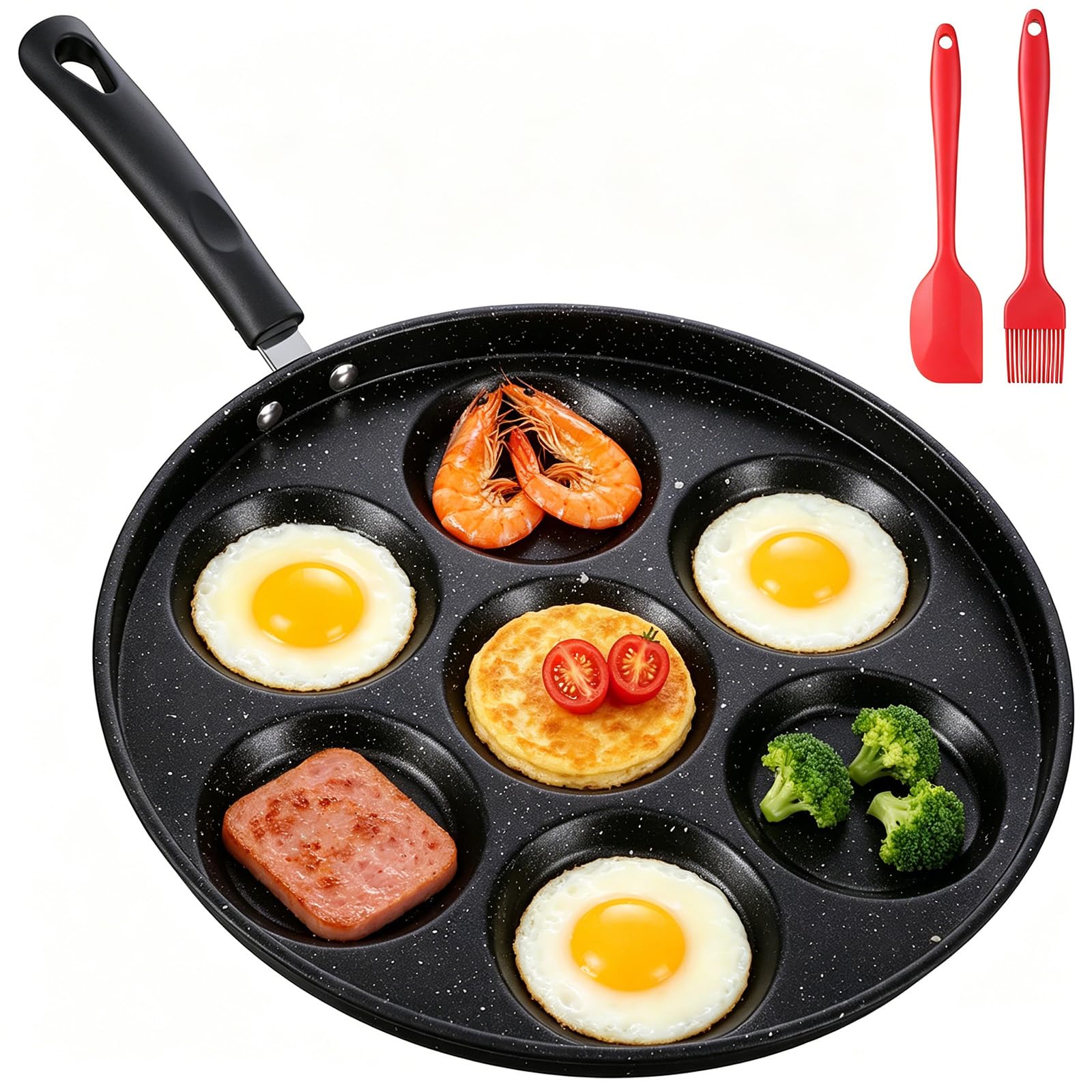 Ckhoid 7 Cup Egg Frying Pan Skillet with Handle 12 Nonstick Egg Cooker Pan