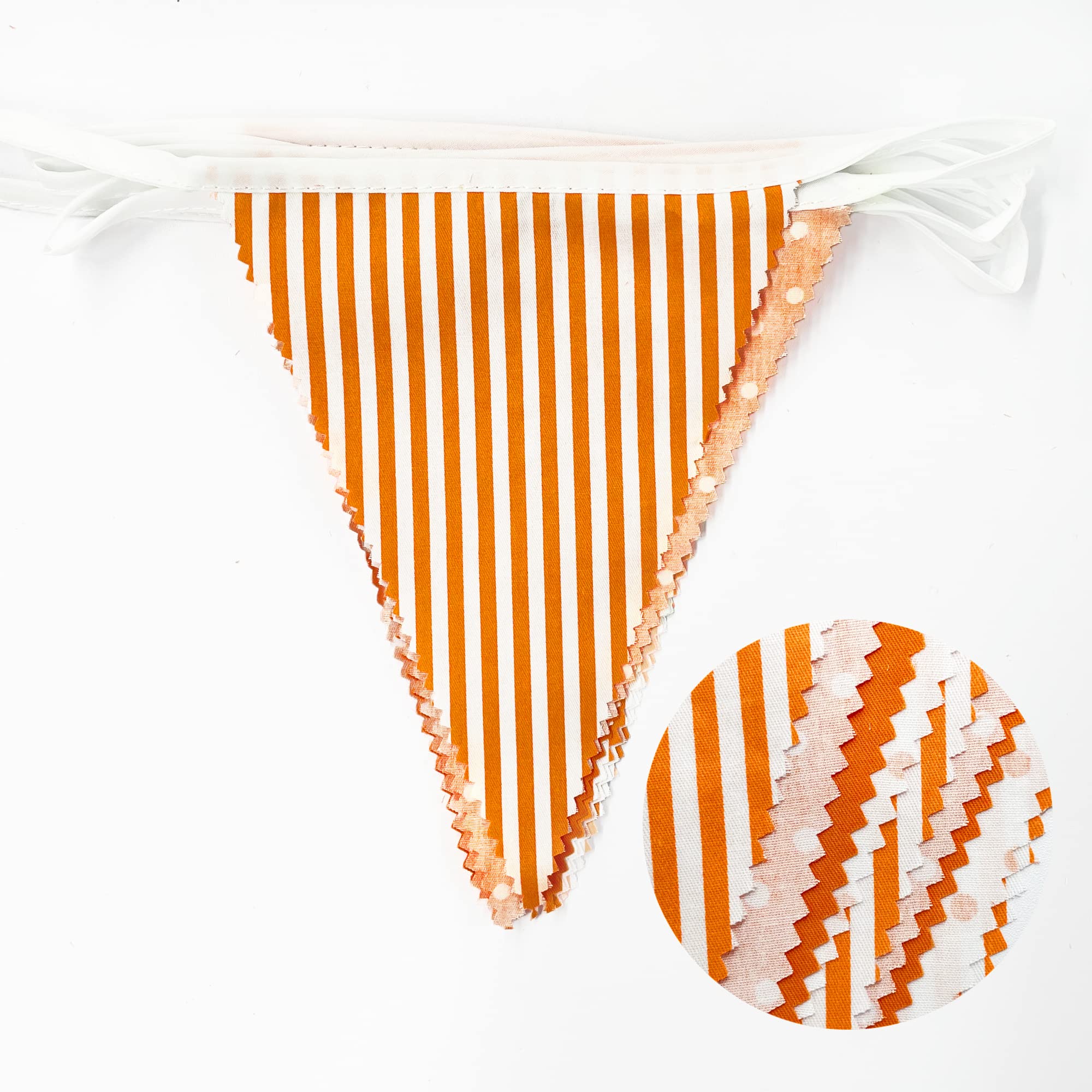 32Ft Orange Stripe Dot Triangle Flag Fabric Banner Cotton Pennant Garland Bunting Streamer For Fall Decor Autumn Wedding Birthda