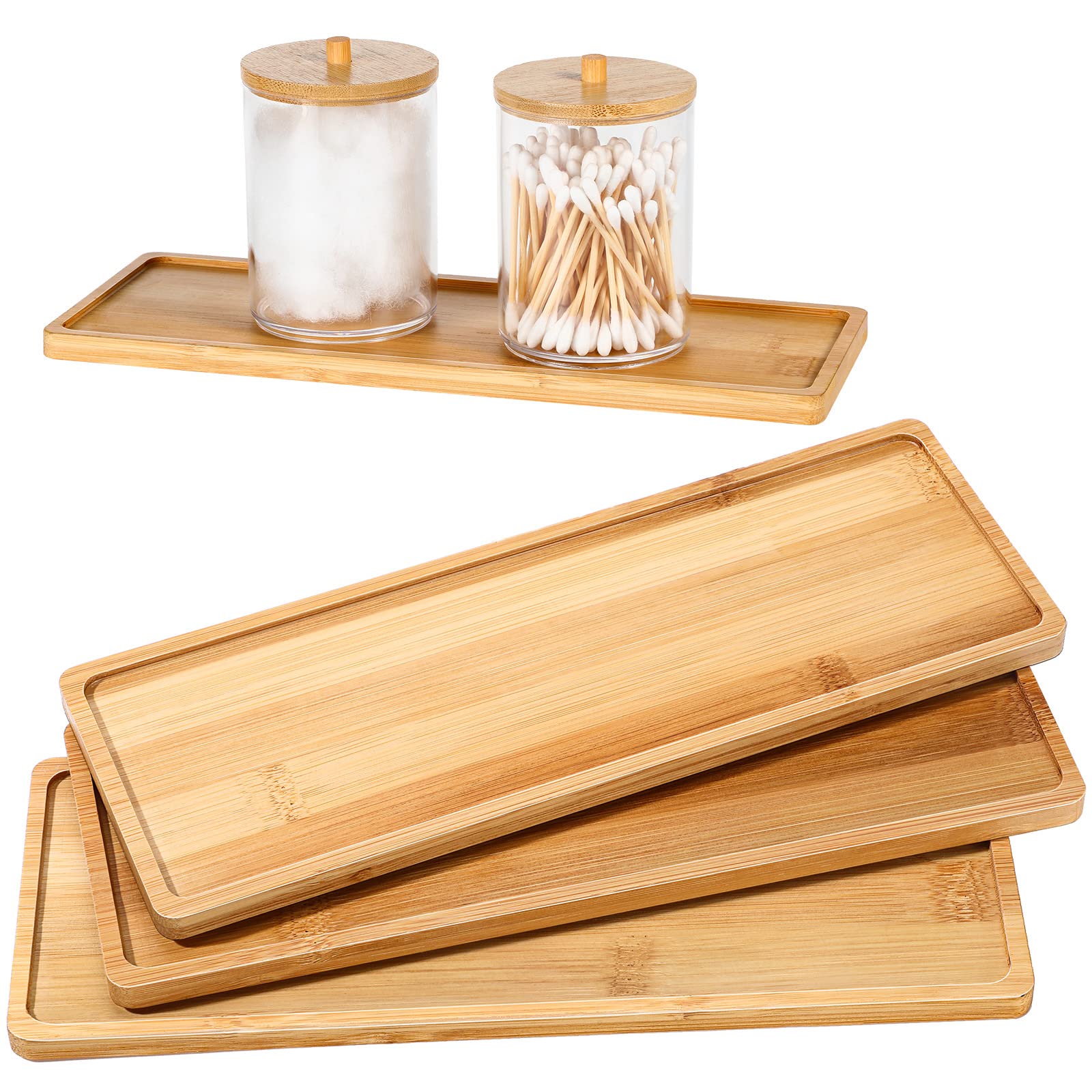 Bamboo Tea Serving Tray 3 Pcs Decorative Multi Use Bathroom Rounded Edges Vanity Tray For Dresser Counter Food, Coffee, Snack, T