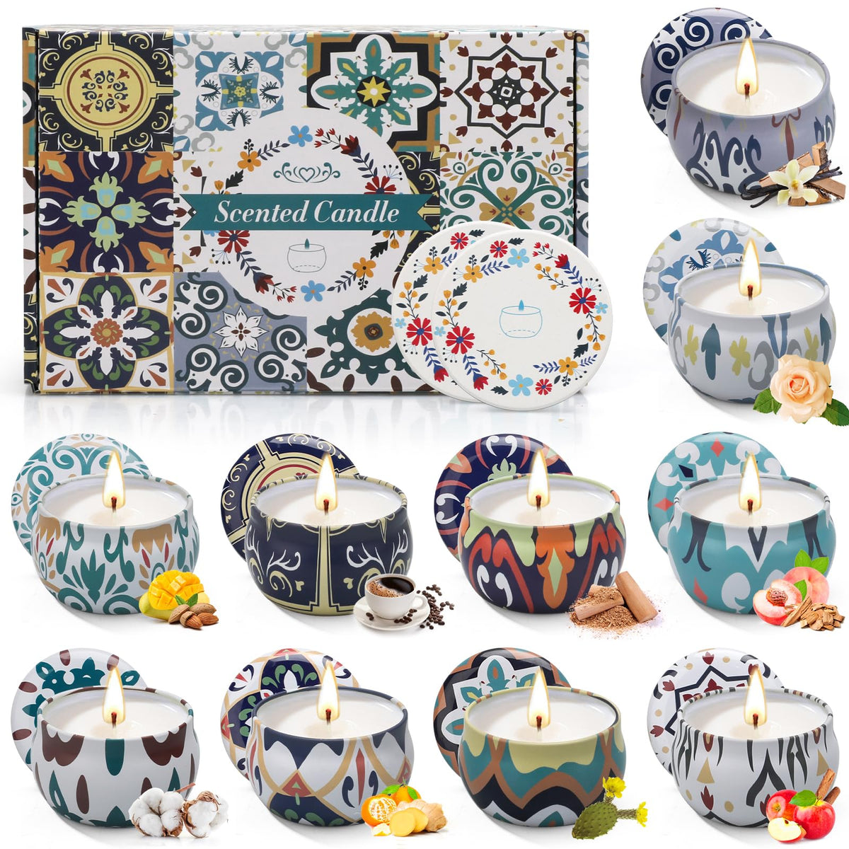 10 Pack Scented Candles Gifts for Women, 250H Aromatherapy Candles with Two Coasters, Candles for Home Scented, Ideal for Birthd