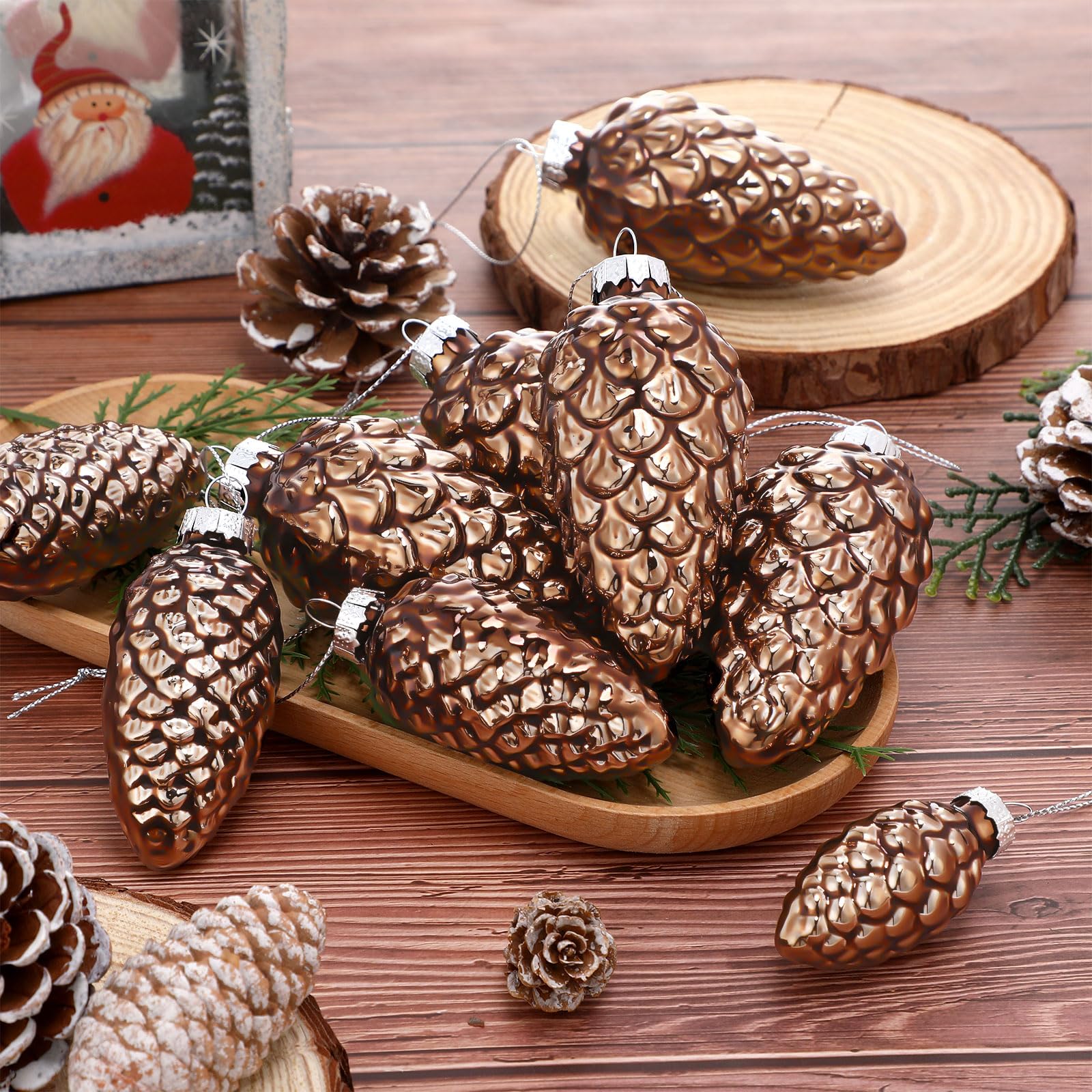 Sliner 48 Pcs Christmas Pinecone Ornament Glass Pinecone Bulk for Christmas Tree 3 Sizes Glass Ornament Fall Hanging Pine Cone P