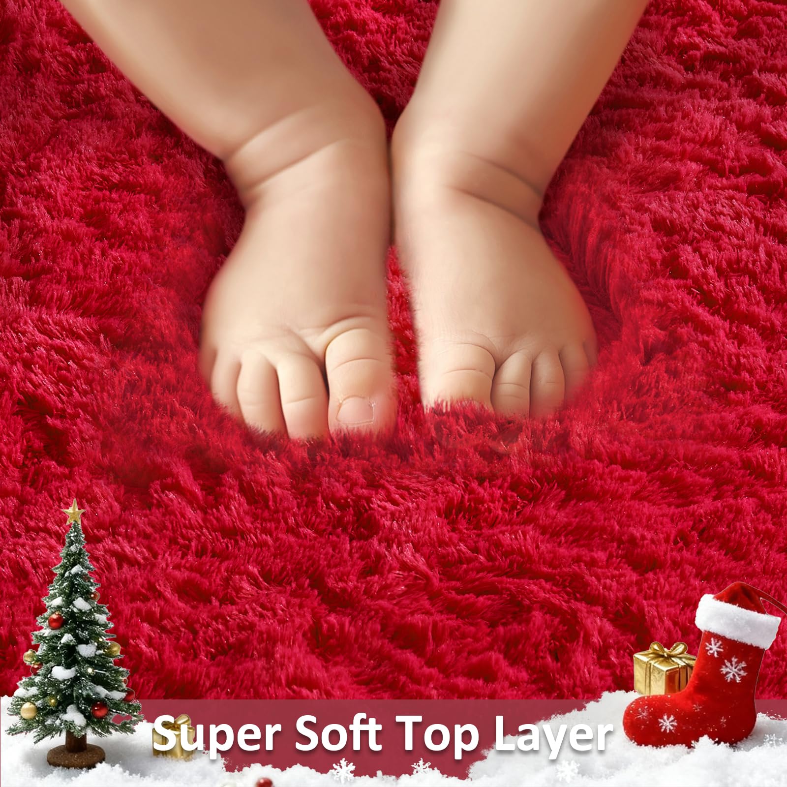 Ophanie Round Rug 4Ft Red Circle Area Rug, Christmas Room Decor, Aesthetic Nursery Bedroom Carpet, Fluffy Fuzzy Plush Soft Shagg