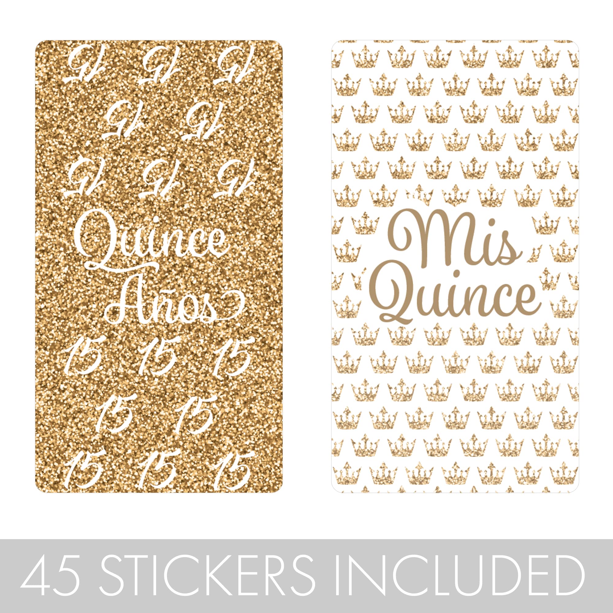 Distinctivs White And Gold Quinceanera Party Favors - Mini Candy Bar Wrappers - 45 Stickers
