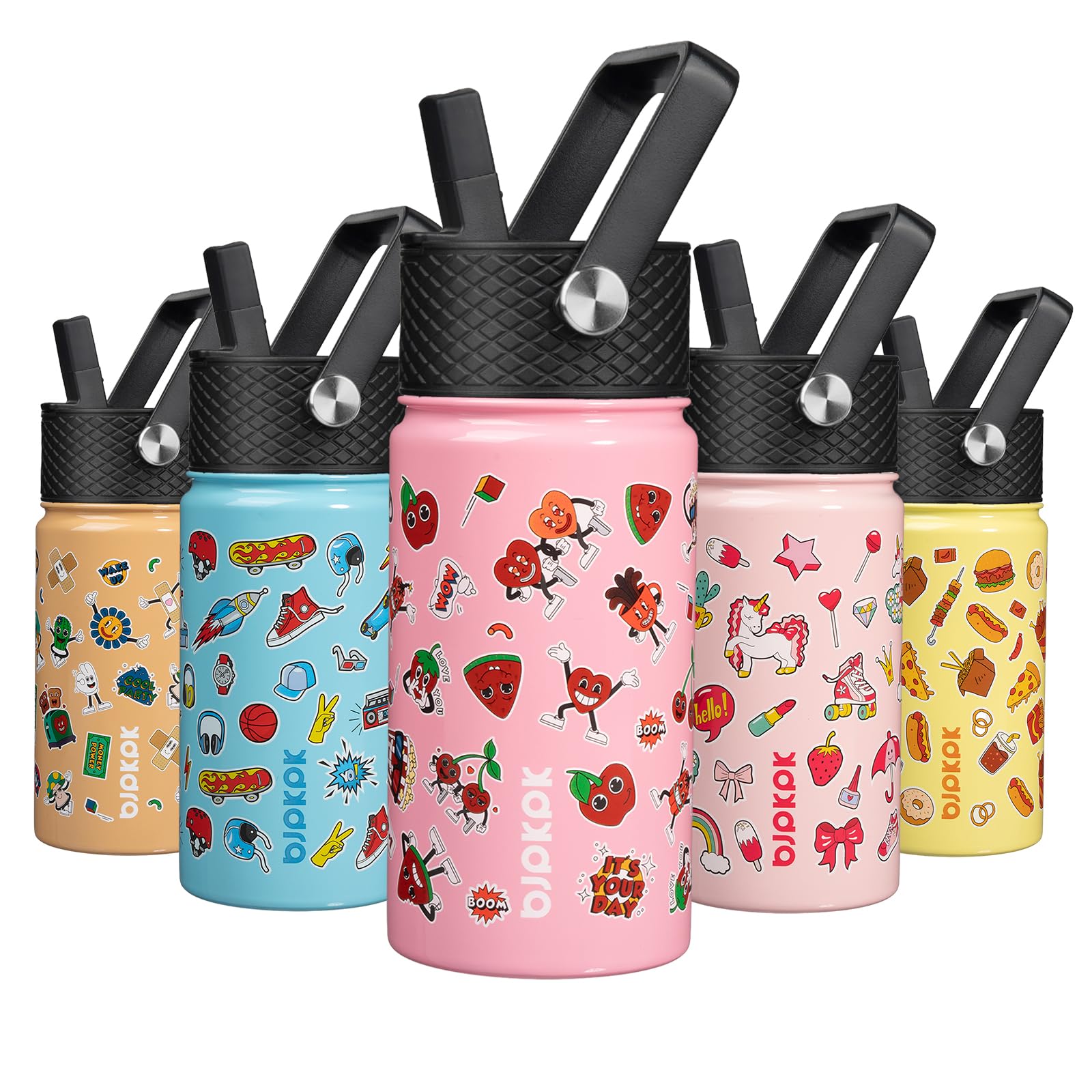 BJPKPK Insulated Water Bottle with Straw Lid, 15oz Stainless Steel Metal Water Bottles, Reusable Leak Proof BPA Free Thermo, Cup