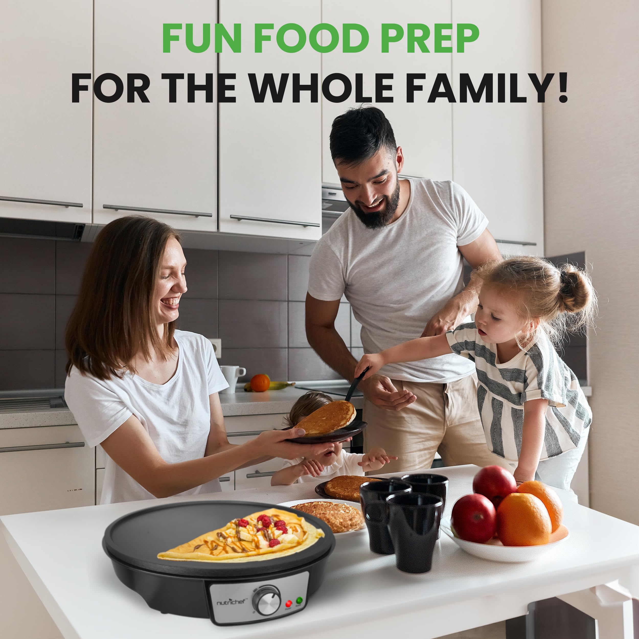 Electric Crepe Maker Pan & Griddle - 12 Inch Nonstick Cooktop - LED Indicators & Adjustable Temperature Control - Includes Spatula  Batter Spreader - Cooks Crepes  Roti & Pancakes