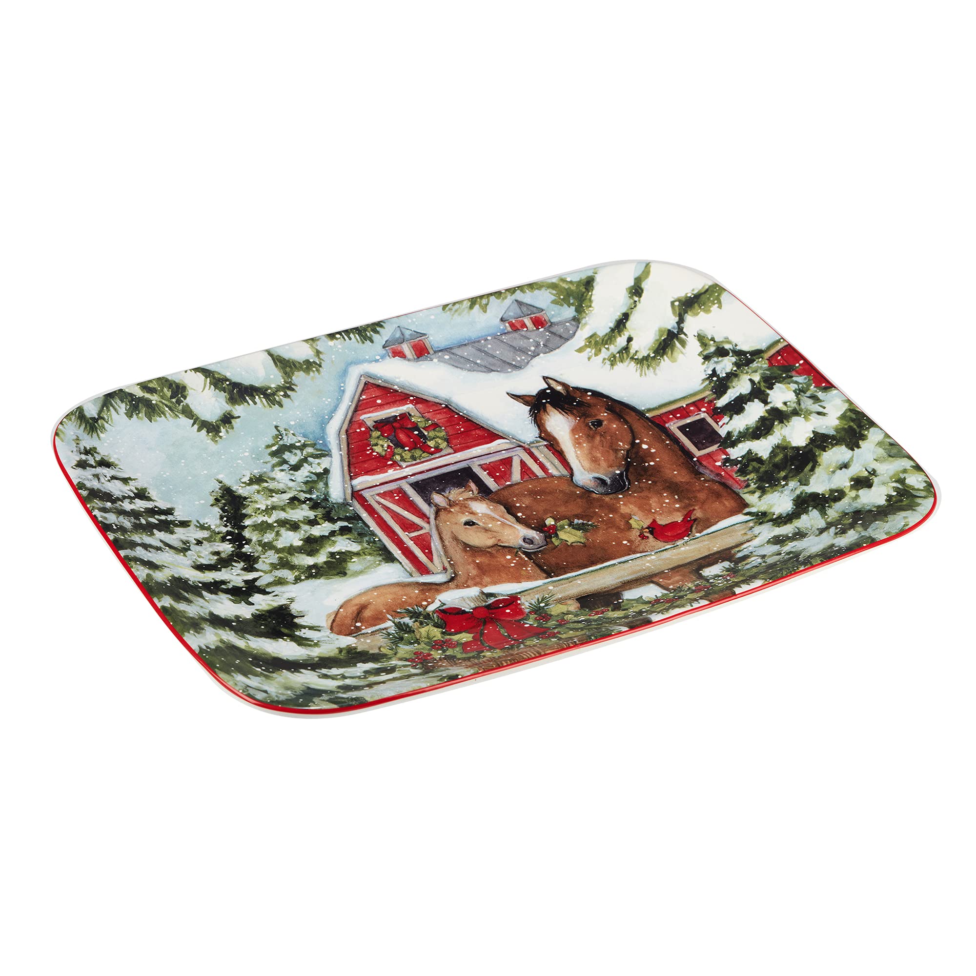 Certified International Homestead Christmas Rectangular Platter 14In X 10In, Multicolor, Large