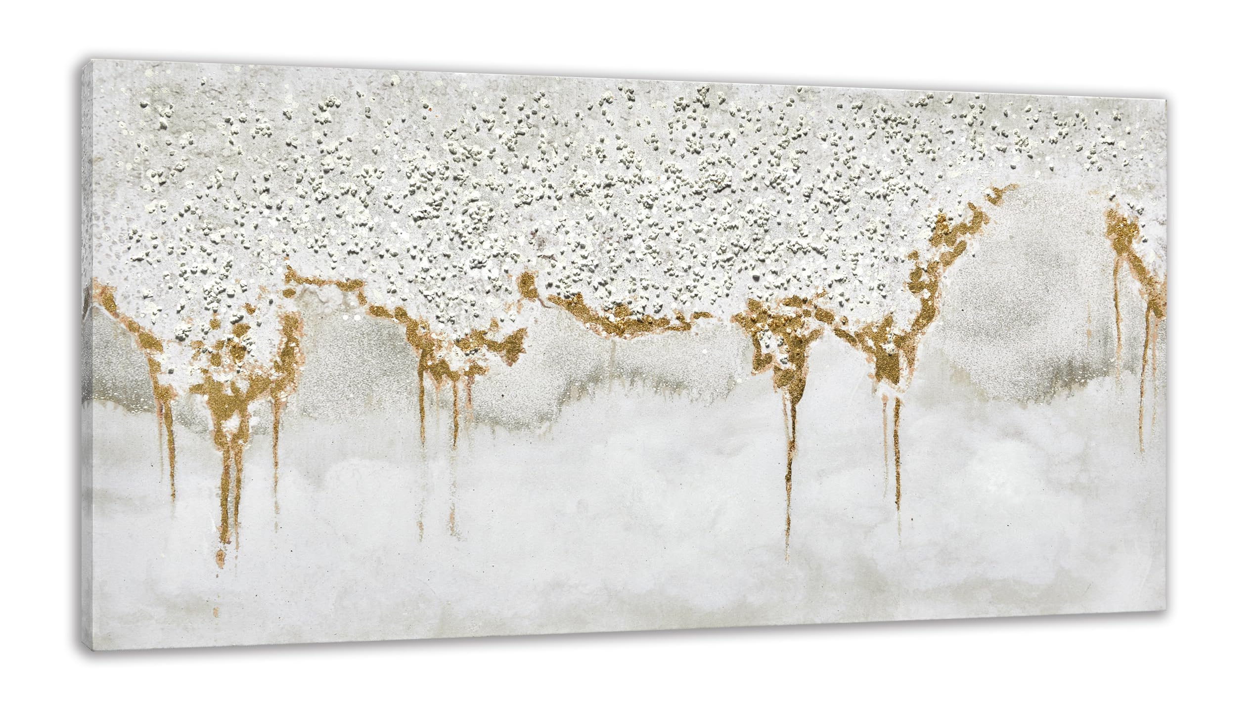 Train2 Art Textured Abstract Glitter Artwork Canvas Wall Art, White Acrylic Painting And Gold Foil Oil Painting Wall Art On Canv