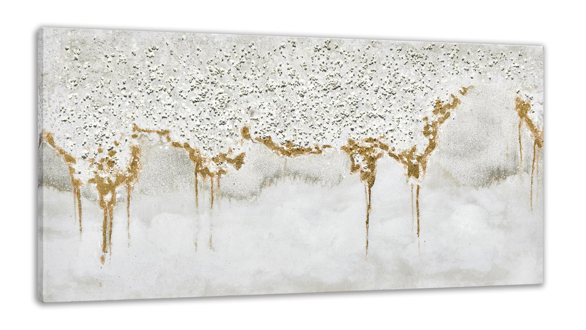 Train2 Art Textured Abstract Glitter Artwork Canvas Wall Art, White Acrylic Painting And Gold Foil Oil Painting Wall Art On Canv