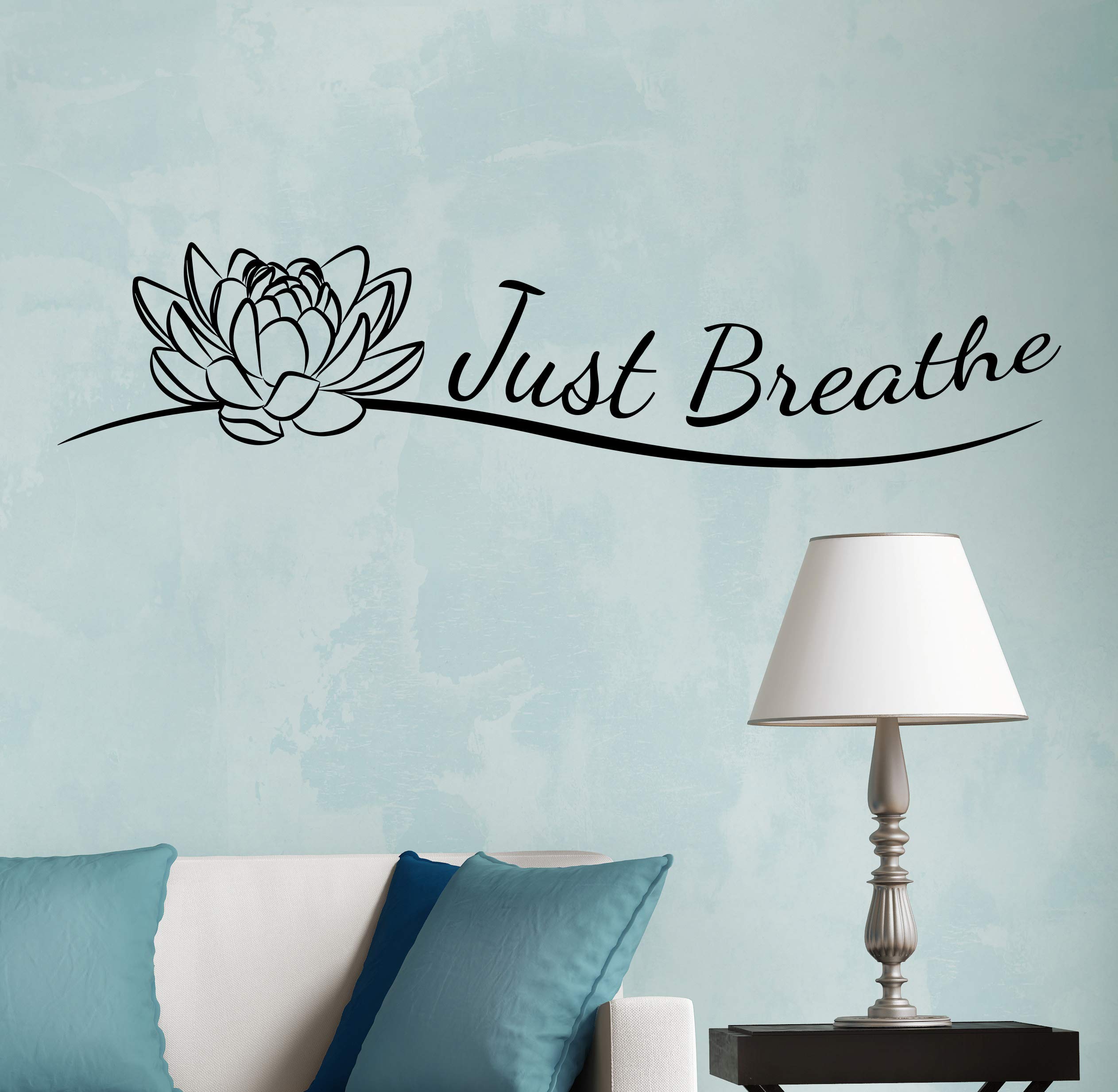 Vinyl Wall Decal Indian Yoga Studio Meditate Decor Buddhism Just Breathe Lotus Flower Stickers Mural 35 In X 8 In Gz260
