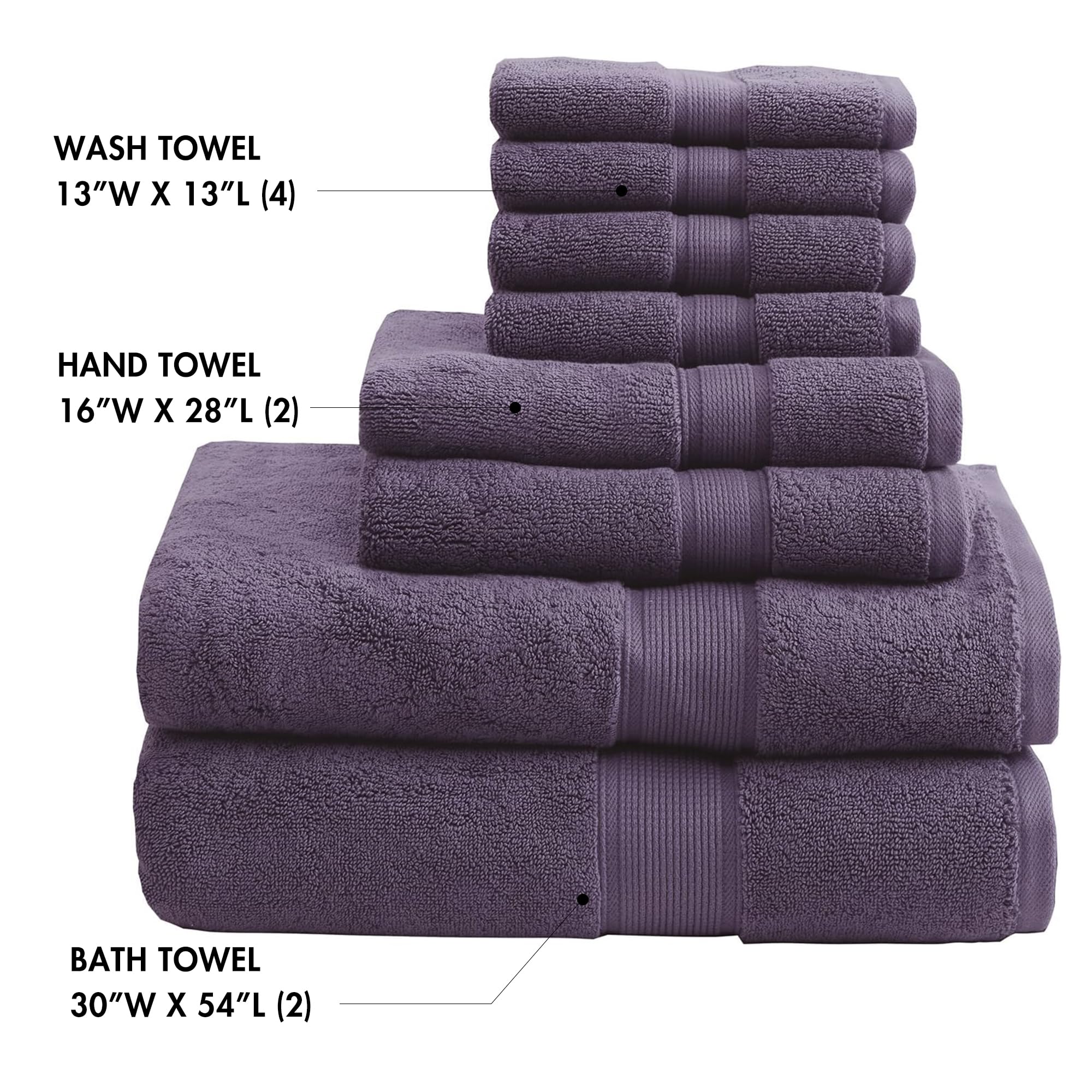 MADISON PARK SIGNATURE 800GSM 100% Cotton Luxury Turkish Bathroom Towels Oversized Linen Cotton Bath Towel Set  8-Piece Include 2 Bath Towels  2 Hand Towels & 4 Wash Towels  Purple