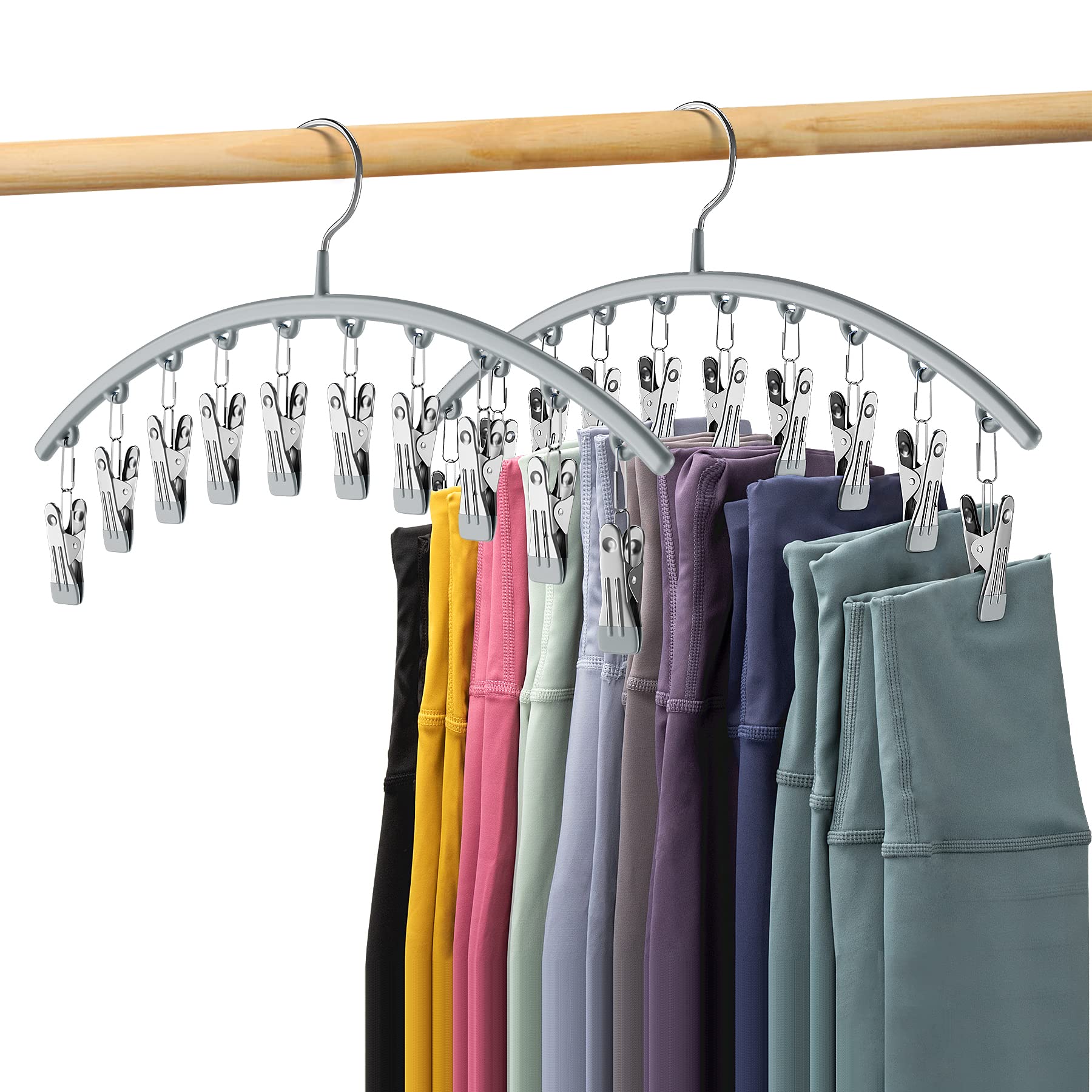 Volnamal Legging Organizer For Closet, Metal Yoga Pants Hanger W/Rubber Coated 2 Pack W/10 Clips Hold 20 Leggings, Hangers Space