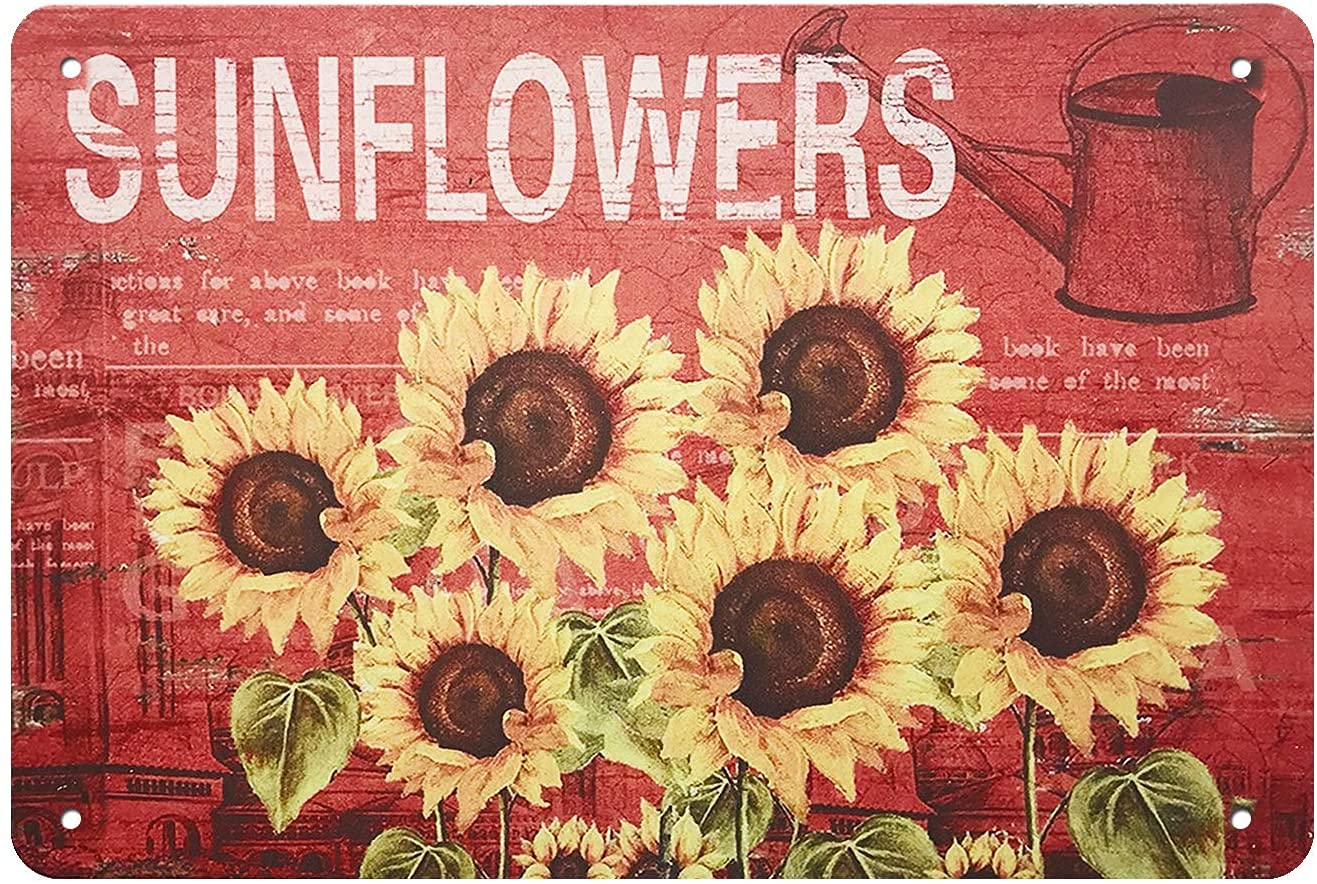 Sign Designs Six Sunflowers Retro Vintage Tin Bar Sign Country Farm Sunflower Kitchen Wall Home Decor 8X12Inch(6606)