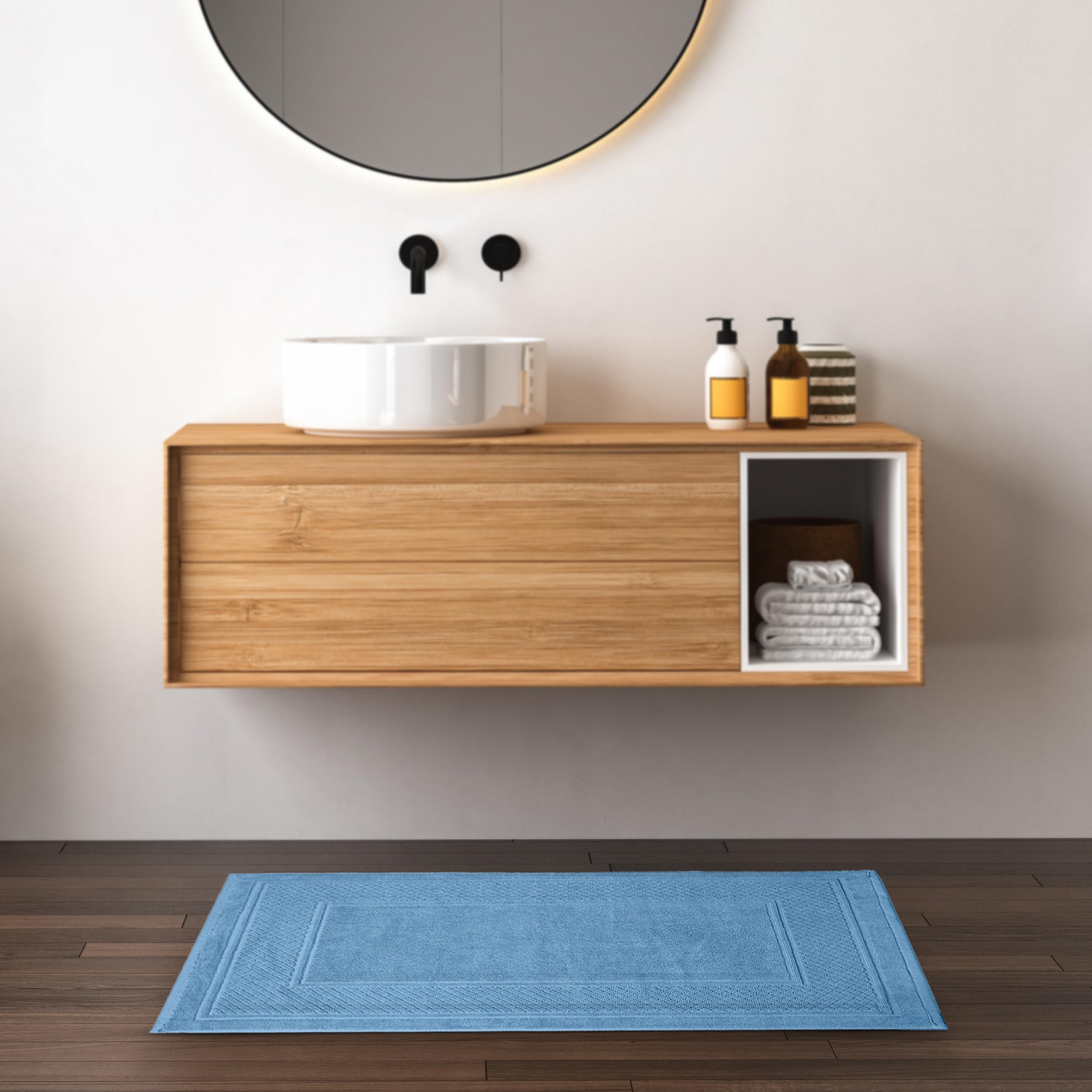 Avalon Bath Mats for Bathroom - Absorbent Bathroom Mats Quick Dry Bath Mat - 100% Cotton Bath Mats Soft Bathroom Floor Mat - SkyBlue Bath Mat Absorbent Bath Mat Set of 2 (22x34 Inches)