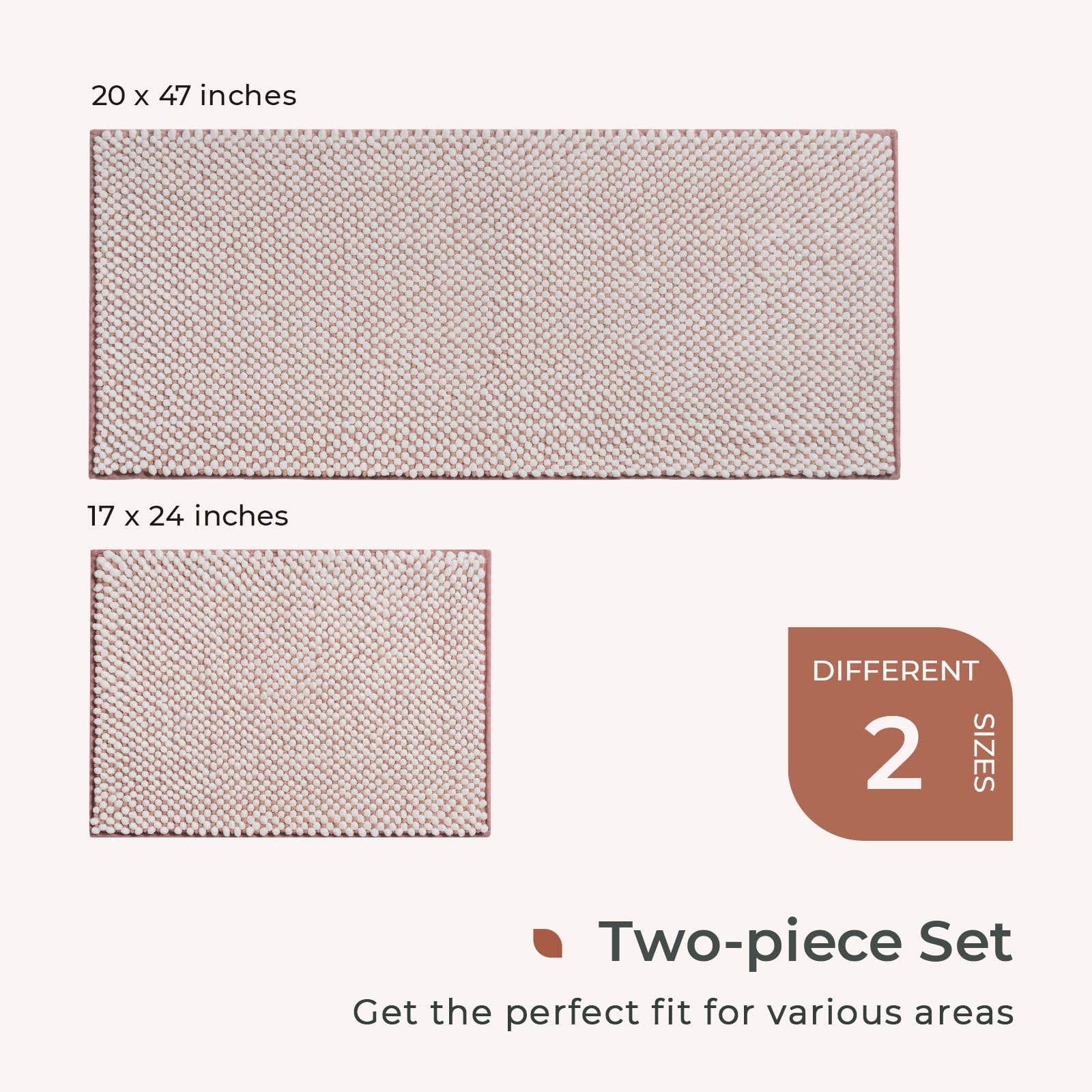 Freshmint Chenille Bathroom Rugs Sets 2 Piece 17''X24''+20''X47'', Non-Slip Bath Mats Set Of 2, Absorbent Bath Rug, Washable Sho